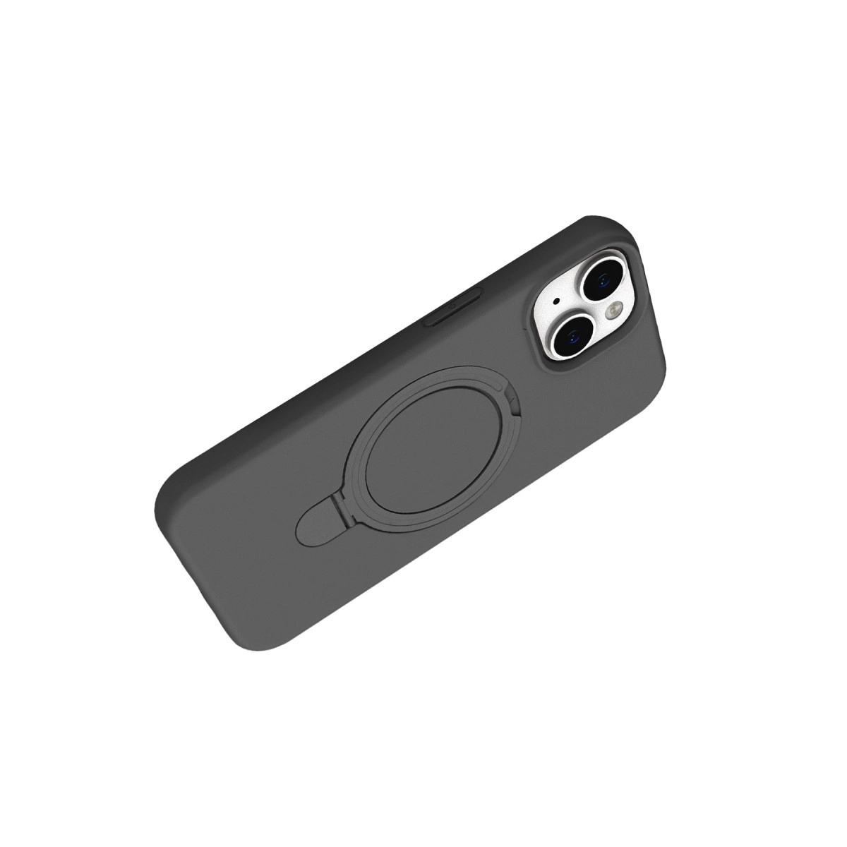 Halka tutuculu koyu gri telefon kılıfı ve kamera lensleri.