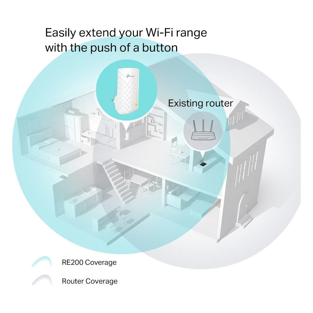 Illustration eines Hauses mit WLAN-Router und Reichweitenverstärker.