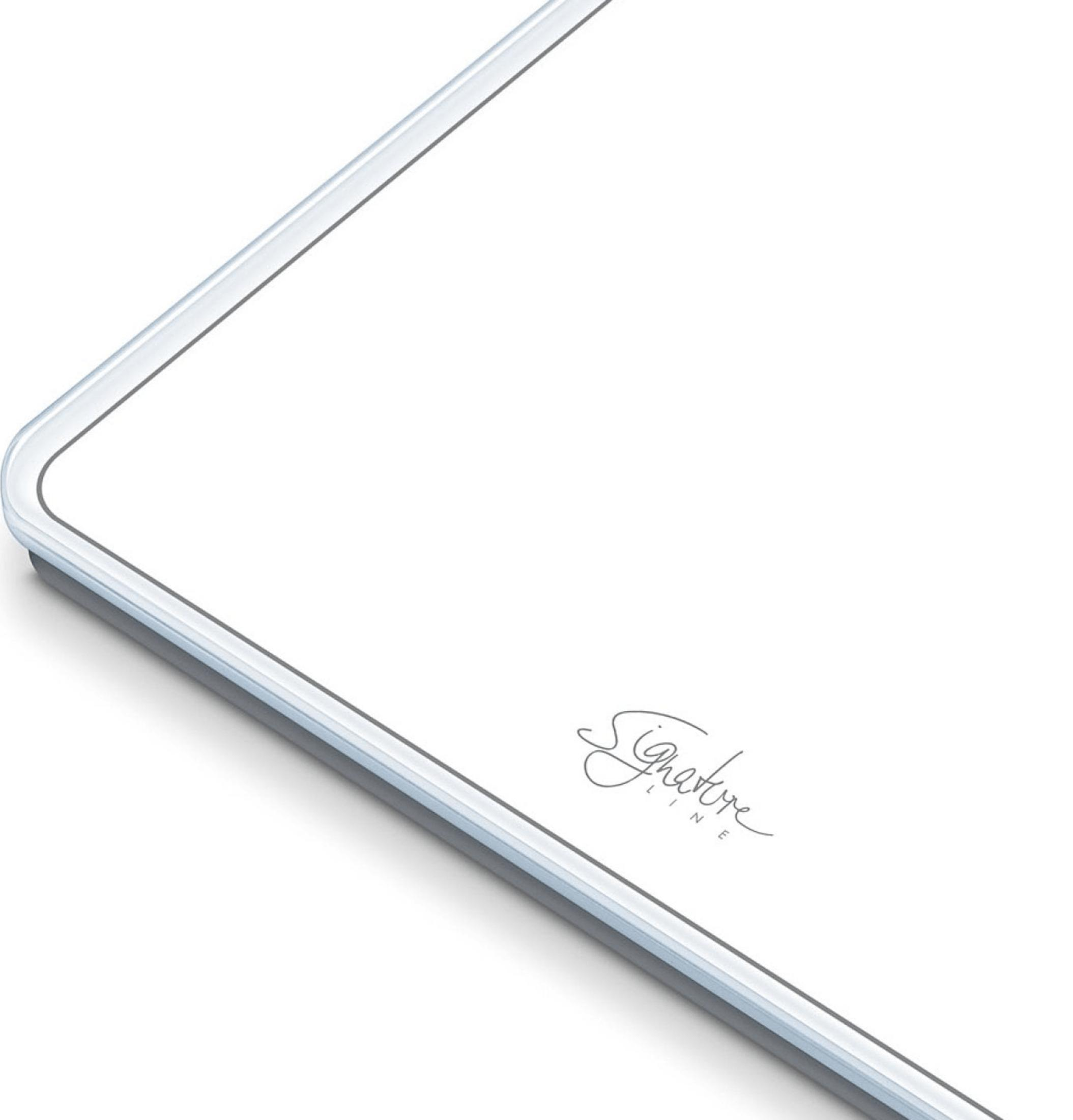 Nahaufnahme einer digitalen Waage mit der Aufschrift "Signature Line".