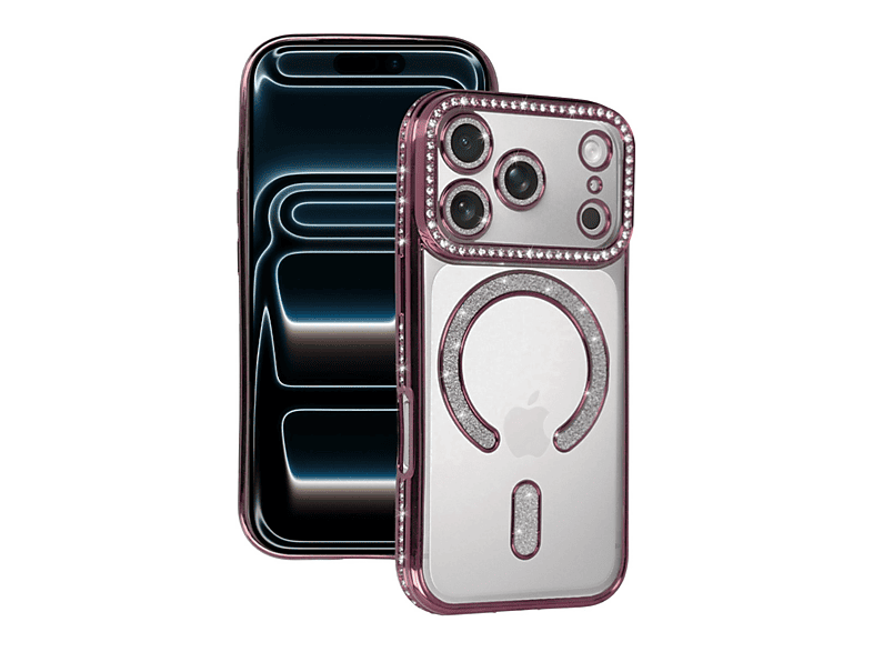 NEWFACE iPhone 17 Pro Max Uyumlu Joke Simli Magneticsafe Telefon Kılıfı Pembe