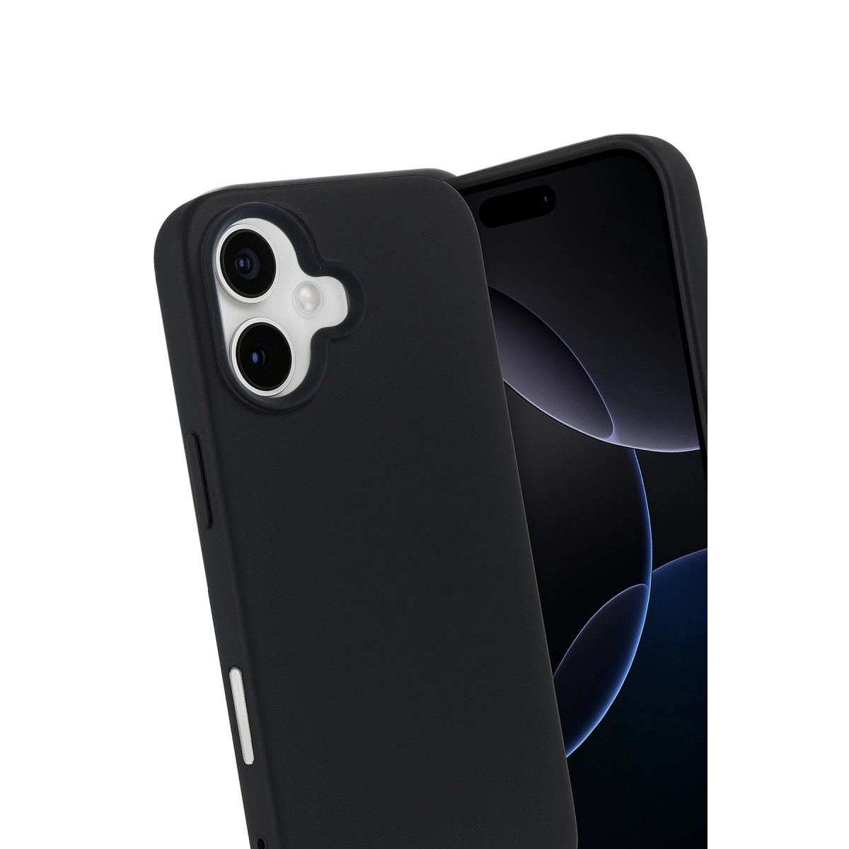 Siyah cep telefonu, beyaz arka planda kamera ve ekranı ile.
