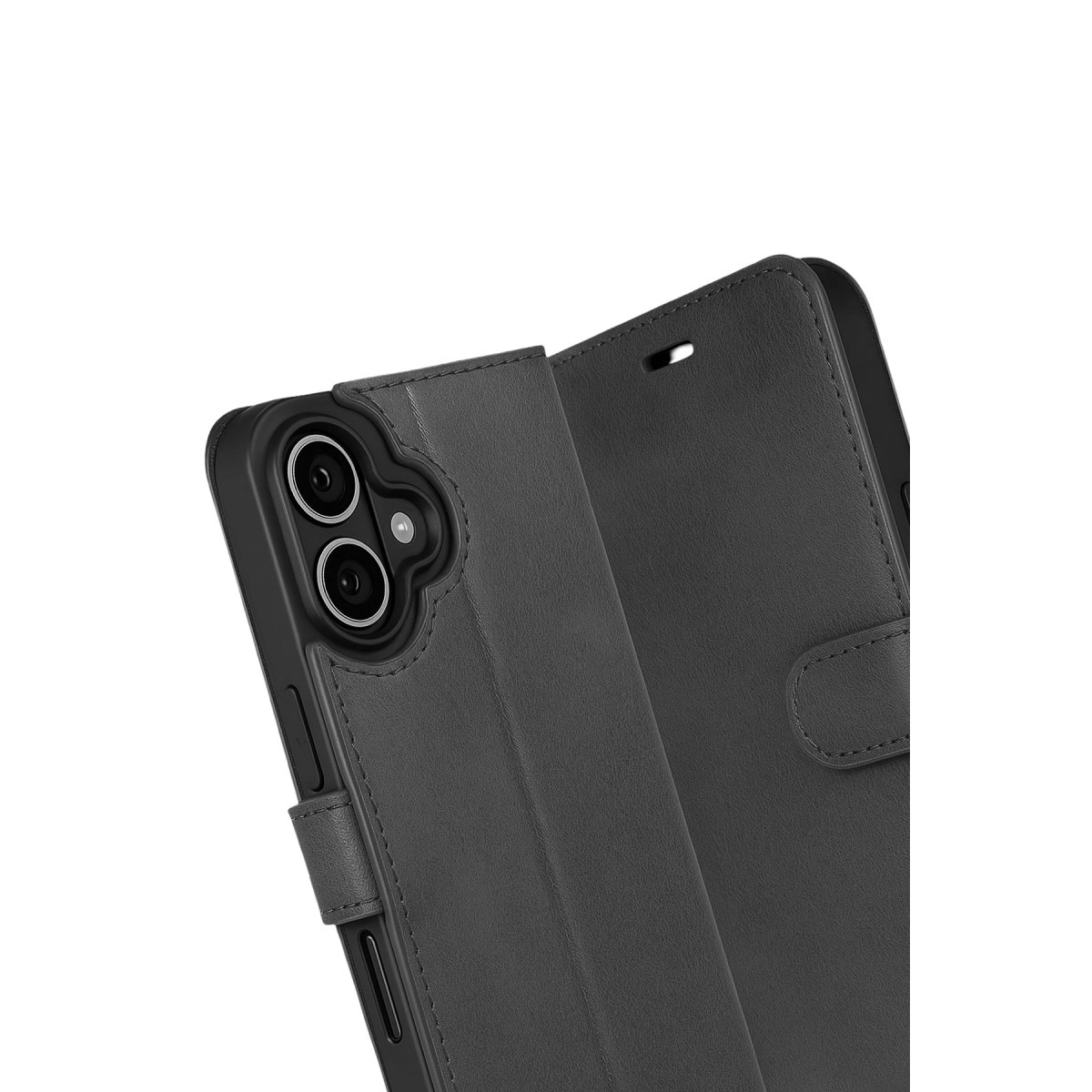 Üç kameralı ve kılıflı siyah cep telefonu.