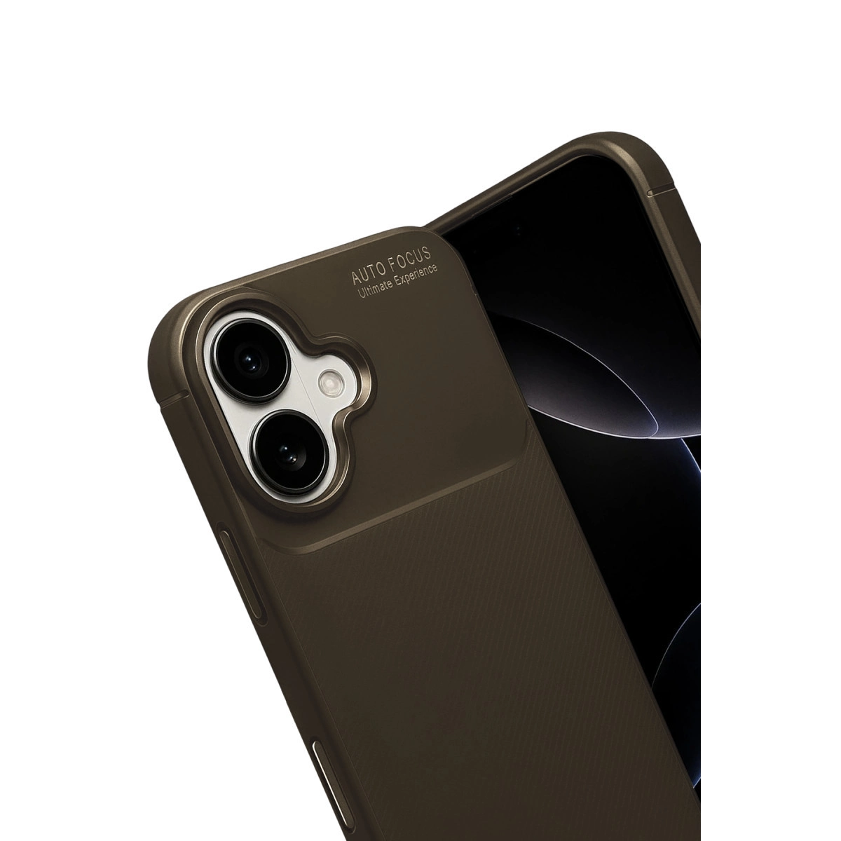 Arkada çift kamera ve flaşlı koyu kahverengi akıllı telefon.