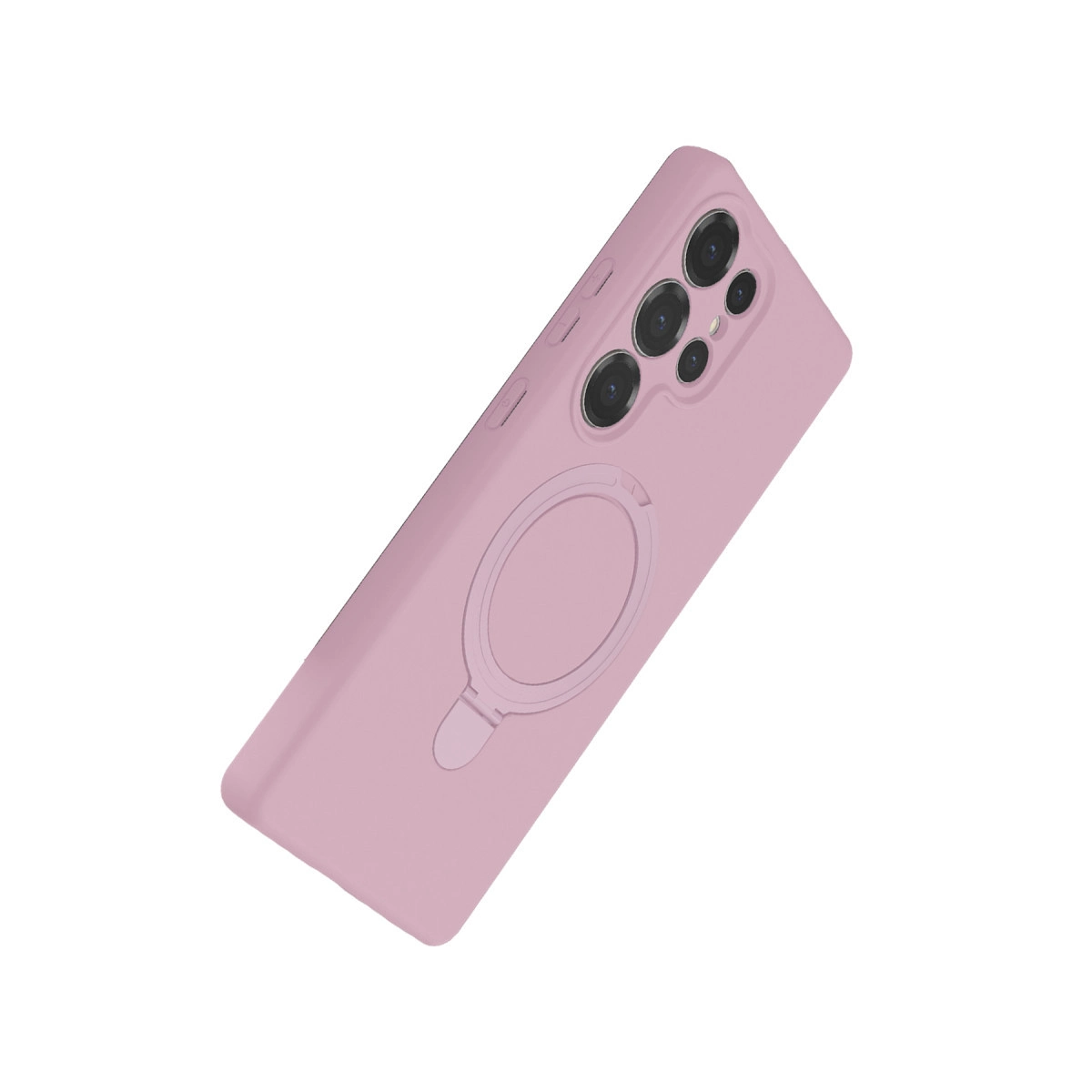 Halka tutuculu pembe telefon kılıfı ve kamera lensleri.