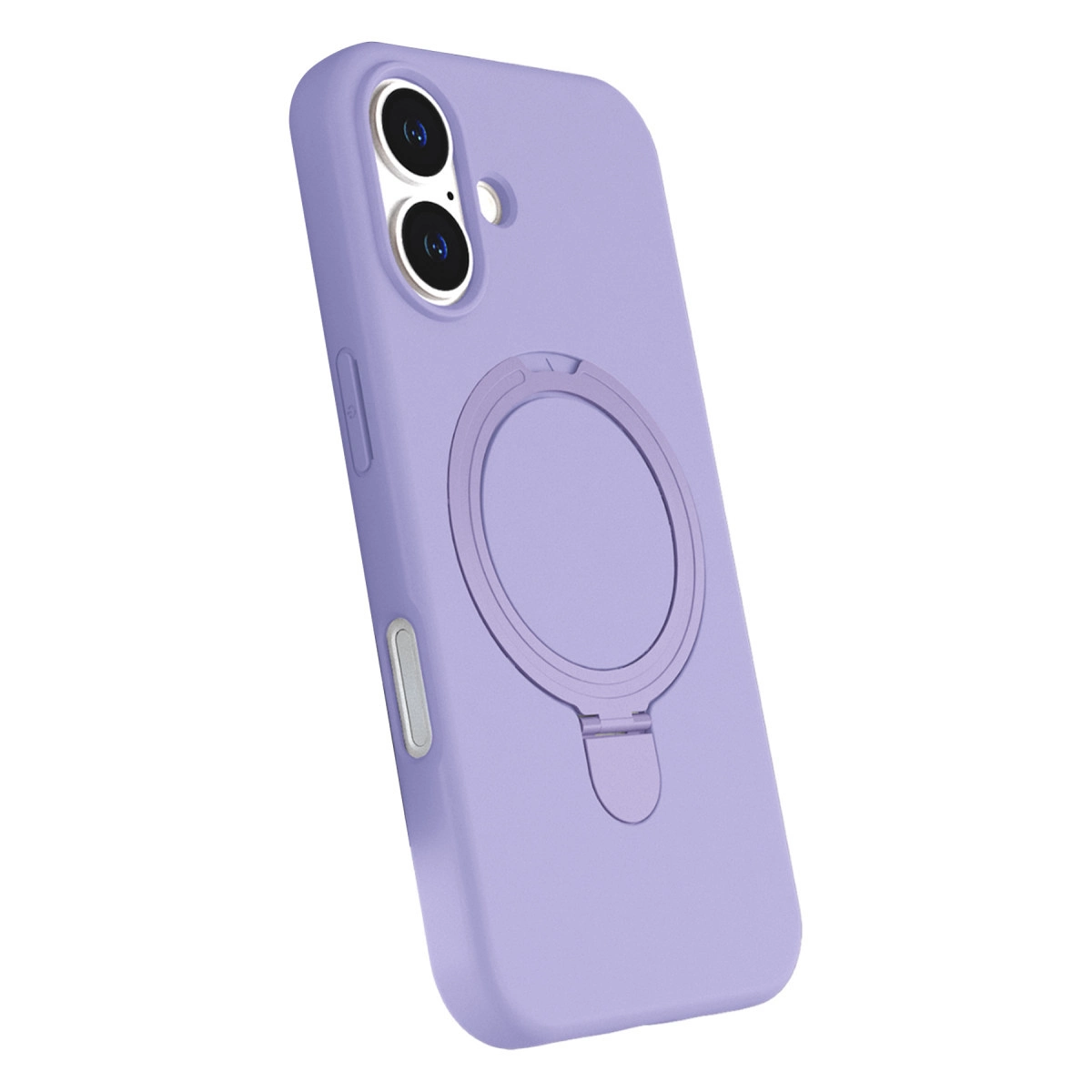 Lavanta rengi telefon kılıfı, halka tutucu ve kamera lens yuvası.