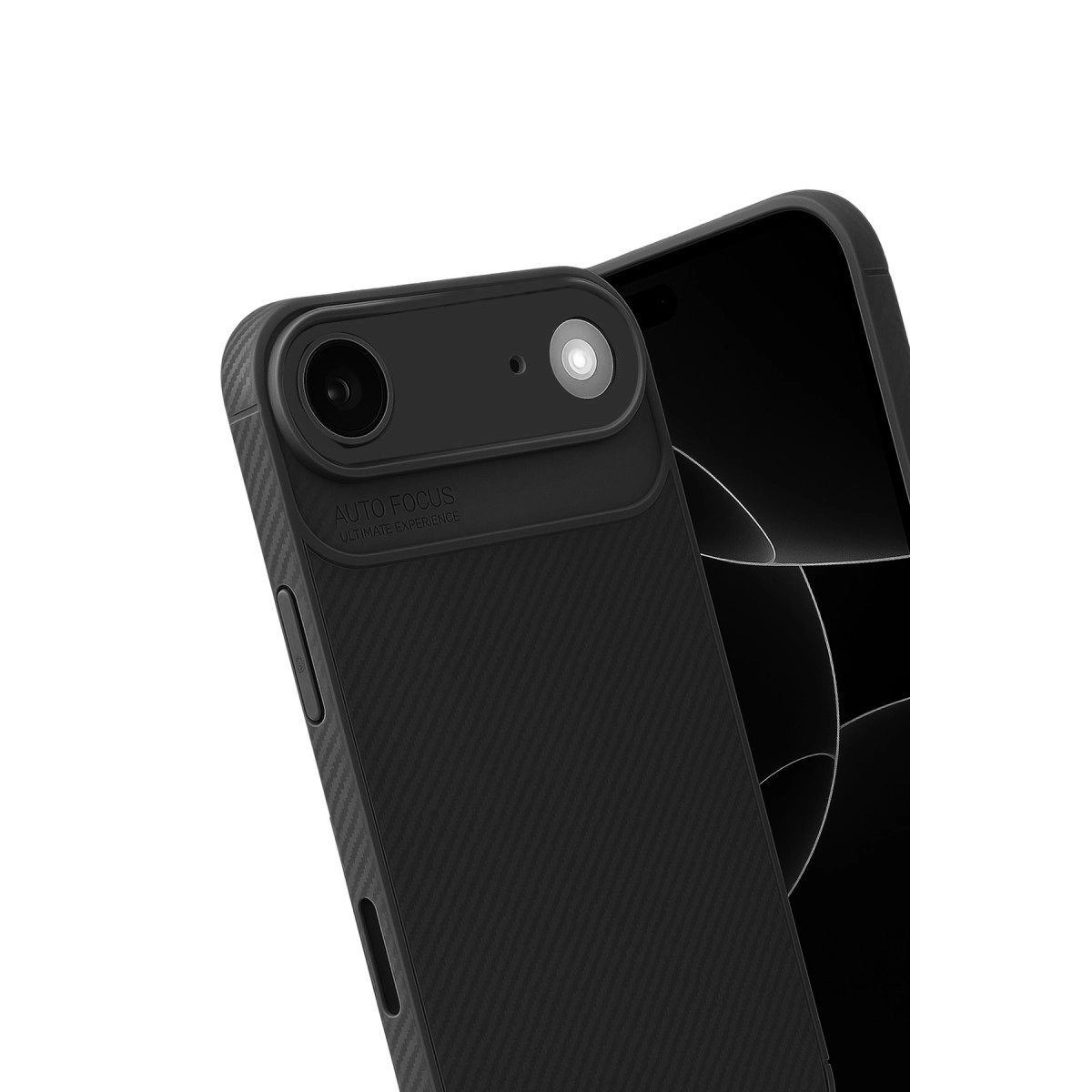 Karbon dokulu siyah telefon kılıfı ve kamera kesimi.