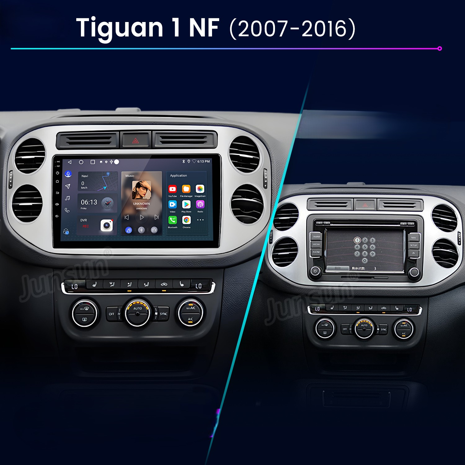 Confronto tra due sistemi stereo per auto VW Tiguan 1 NF (2007-2016).
