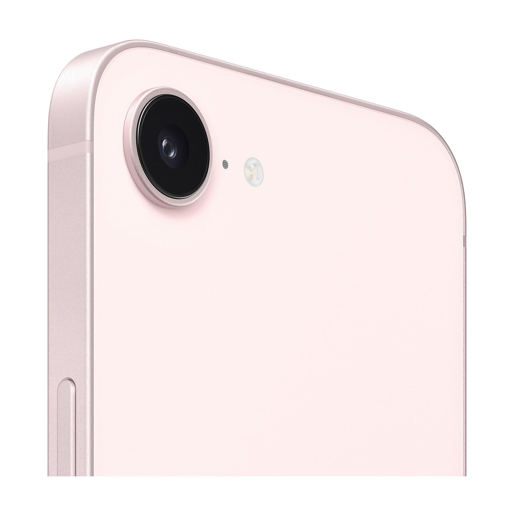 Nahaufnahme der Rückseite eines rosa Smartphones mit einer einzelnen Kamera.