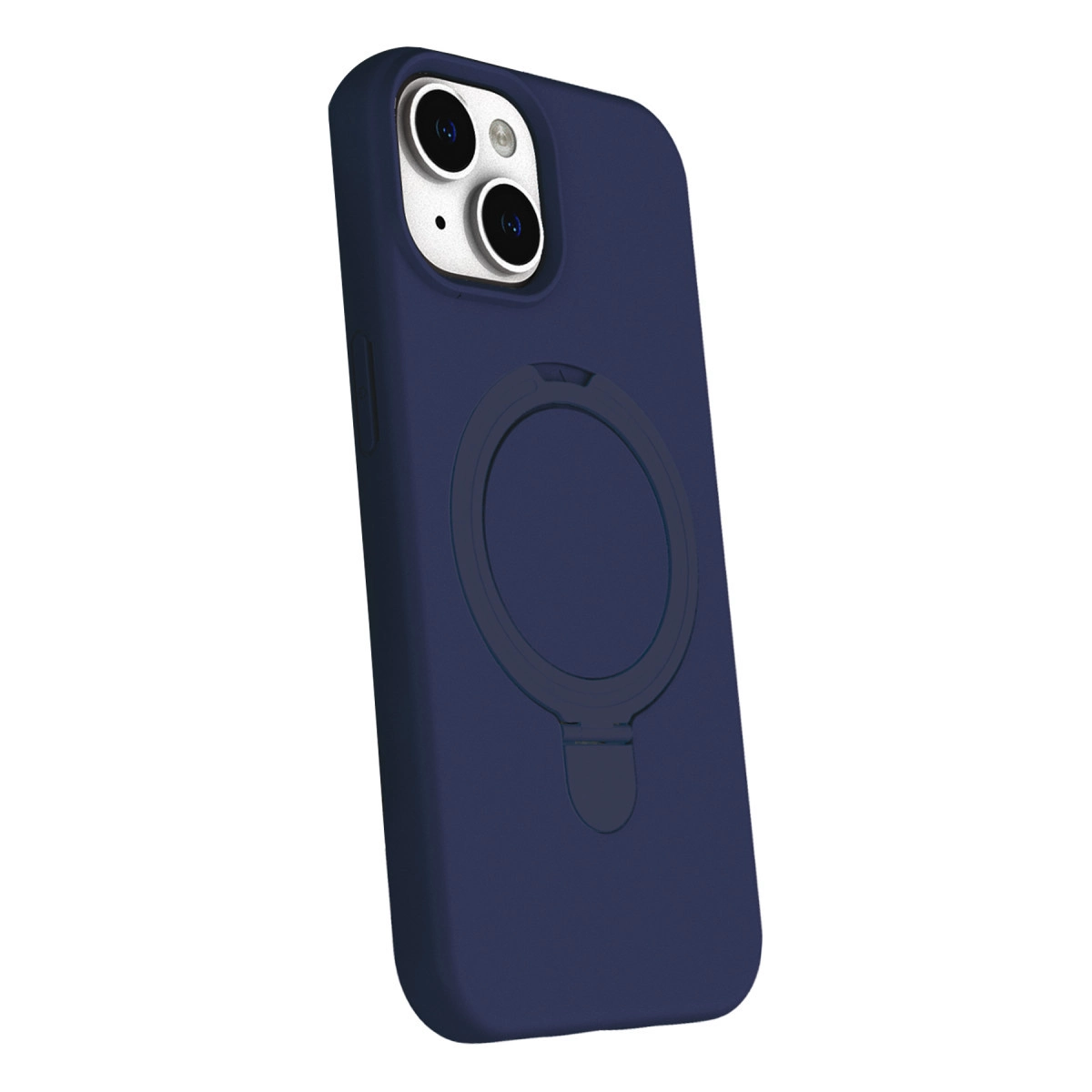 Kamera modülü ve halka tutuculu lacivert telefon kılıfı.