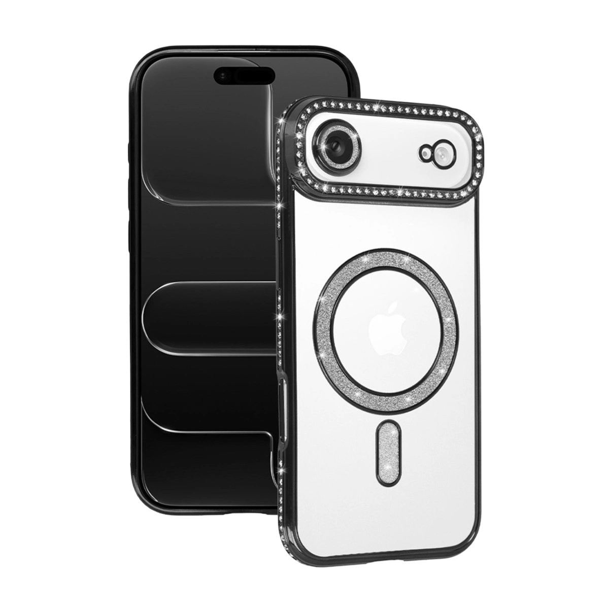 NEWFACE iPhone 17 Air Uyumlu Joke Simli Magneticsafe Telefon Kılıfı Siyah