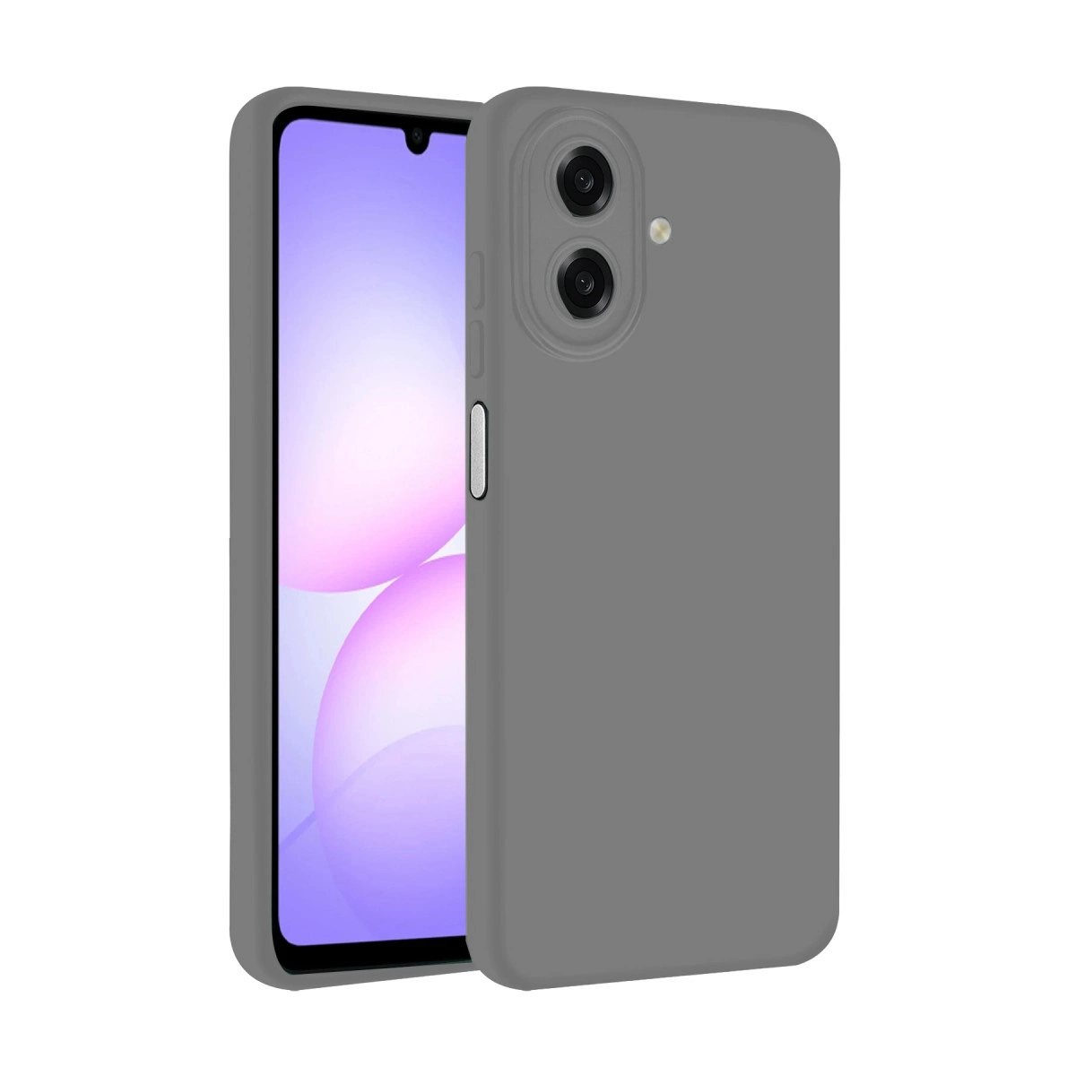 İki kameralı ve flaşlı gri telefon kılıfı.