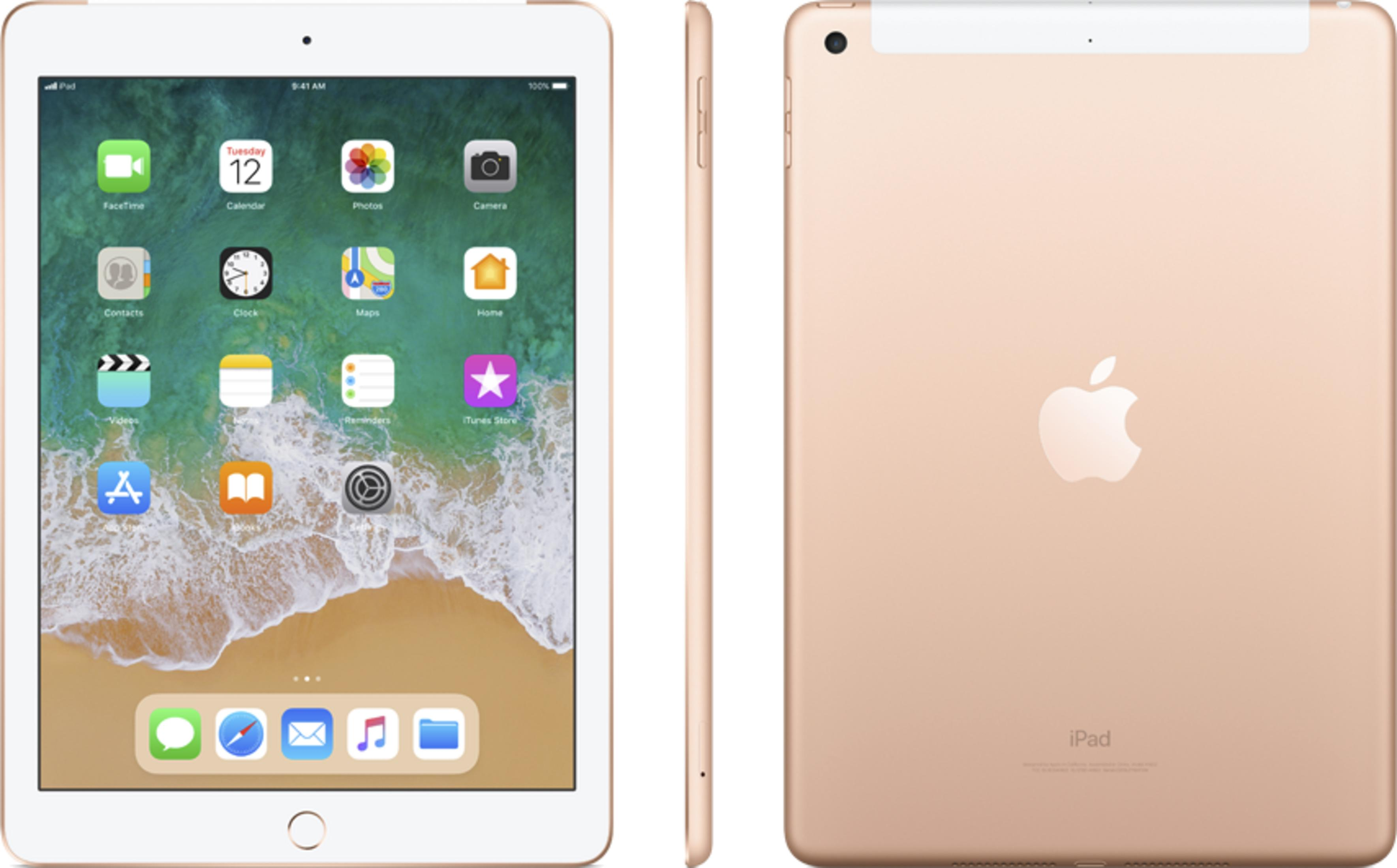 Gouden iPad met apps op het scherm, met lege achterkant.