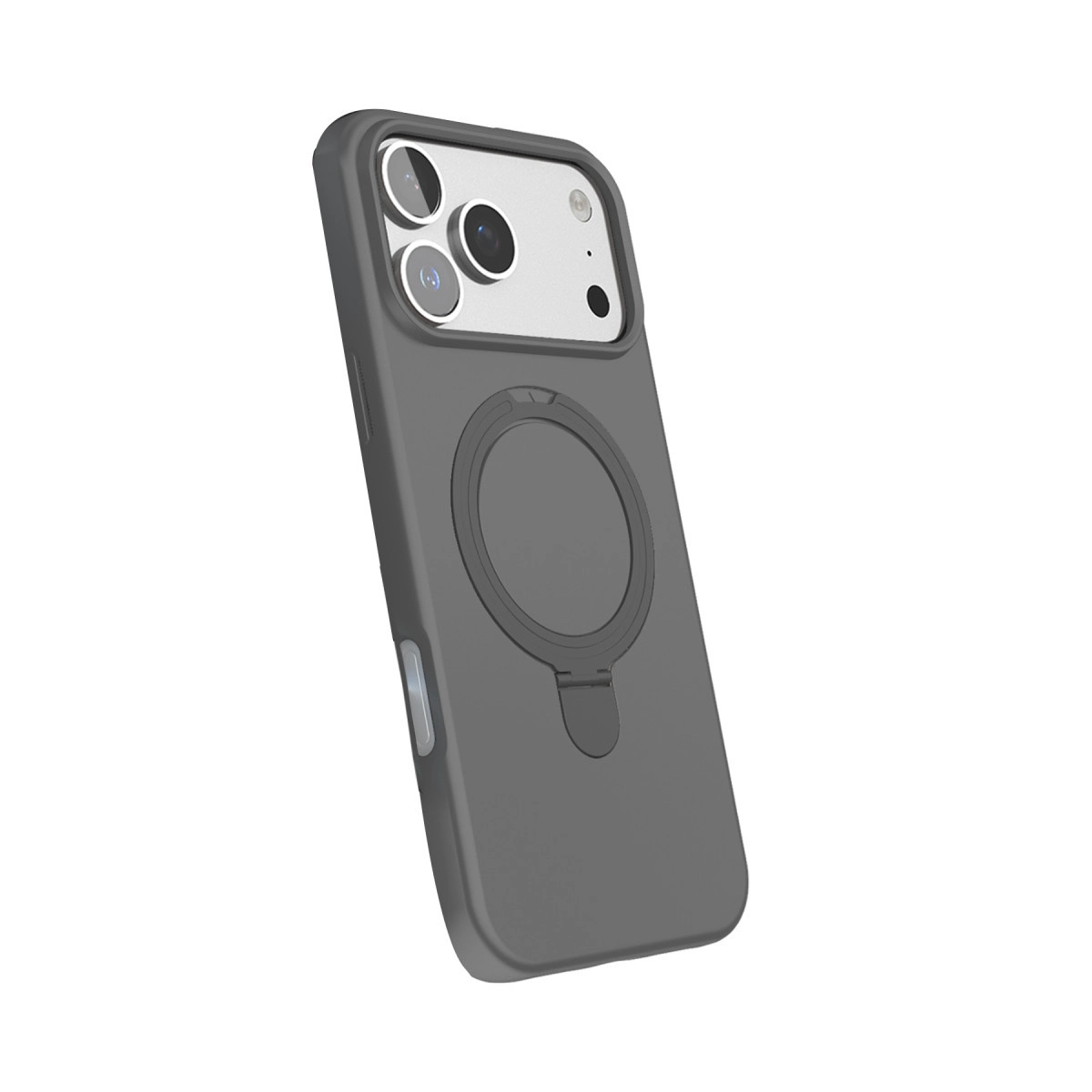 Halka tutuculu ve kamera kesimli gri telefon kılıfı.