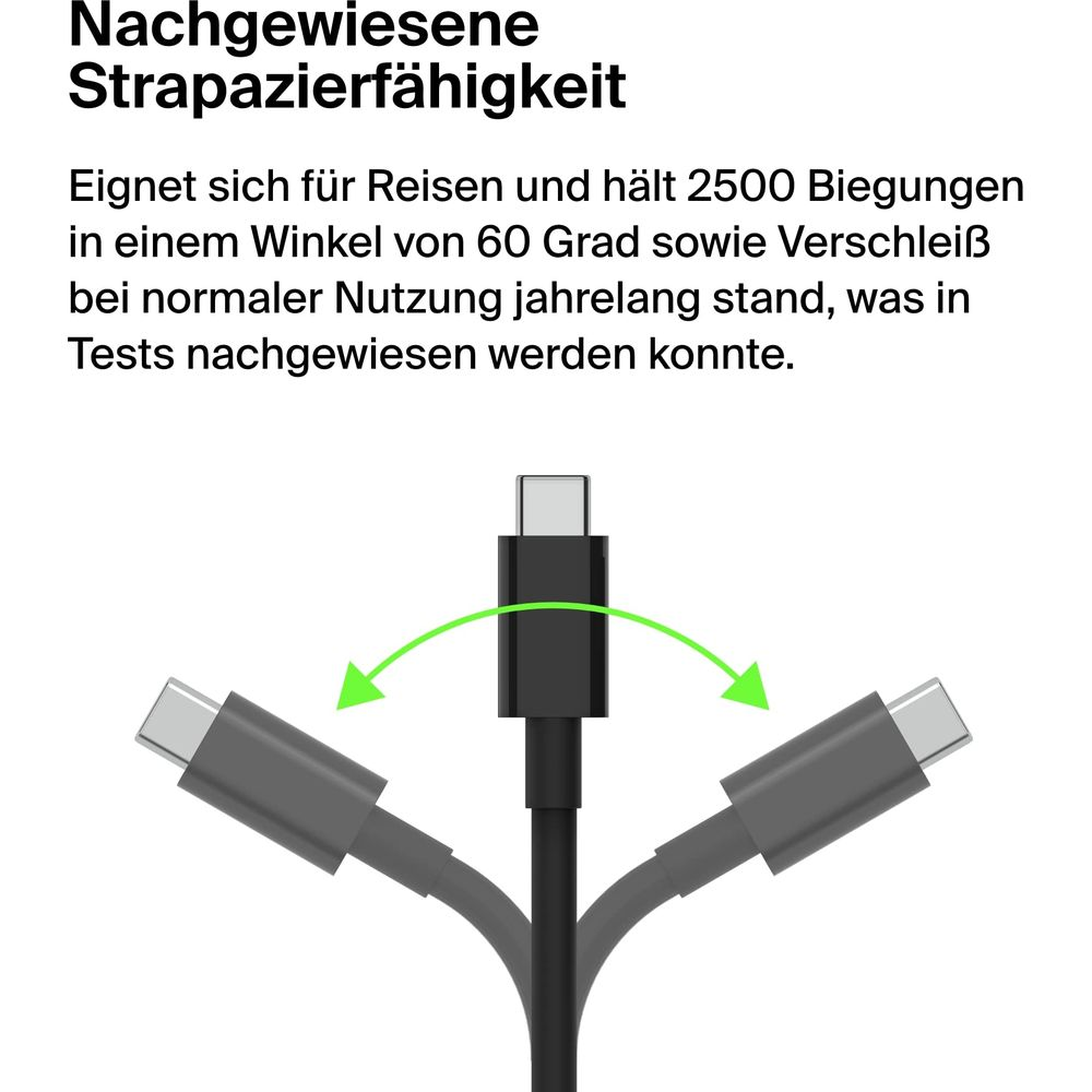 Un cavo USB-C nero con tre bracci pieghevoli.