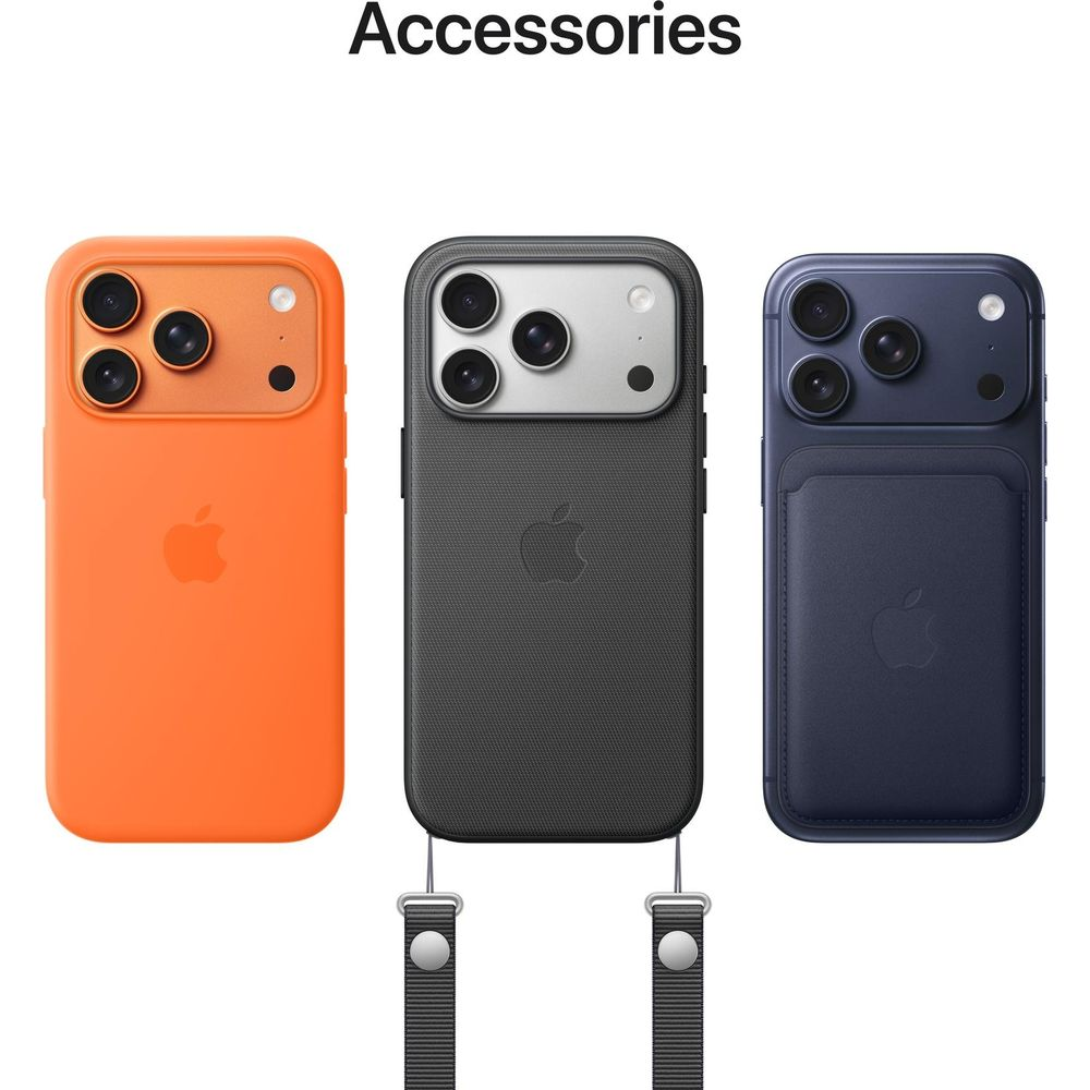 Trzy etui na telefon: pomarańczowe, szare i niebieskie. Z logo Apple i aparatami.