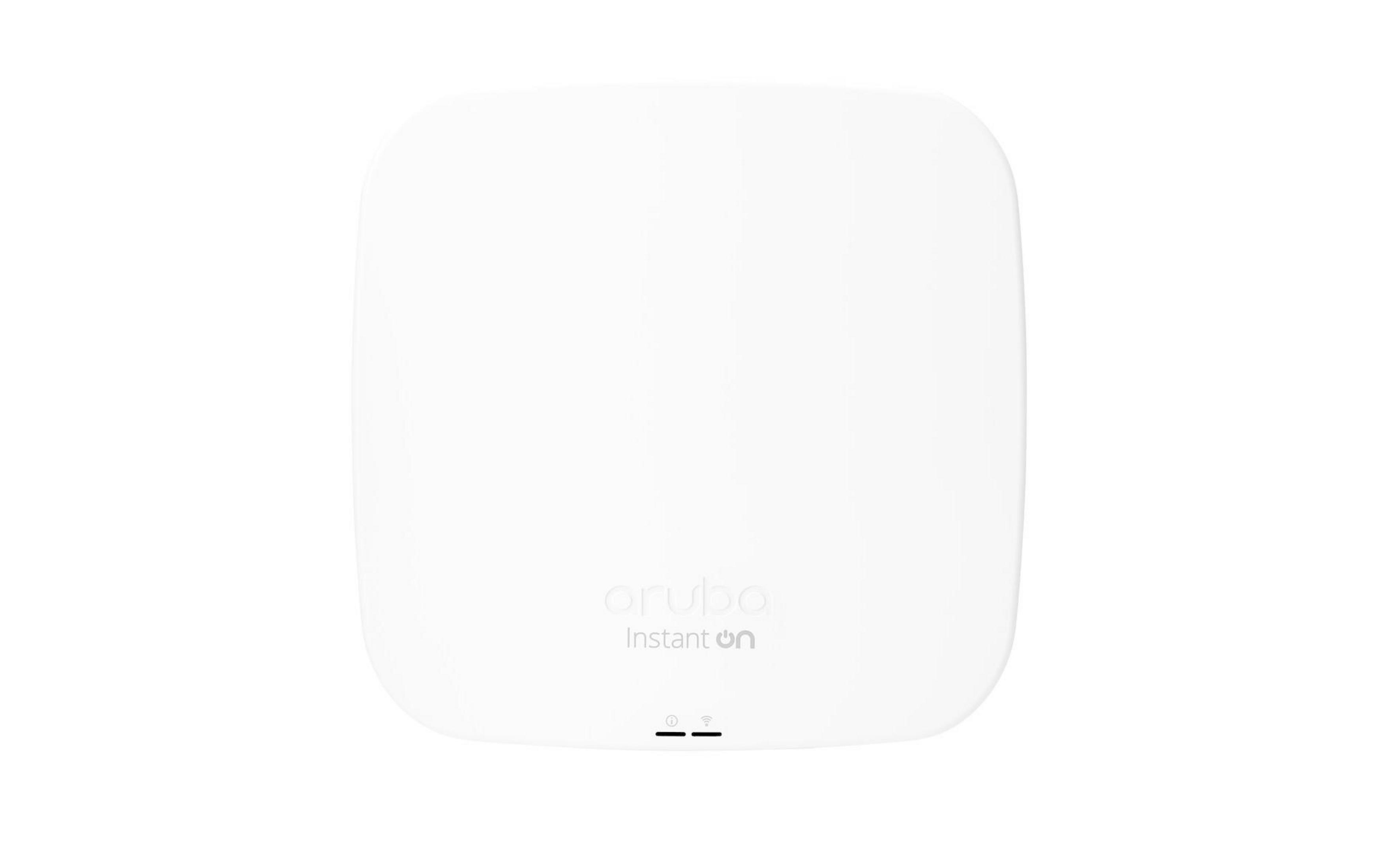 Biały router Aruba Instant On z dyskretnymi wskaźnikami z przodu.