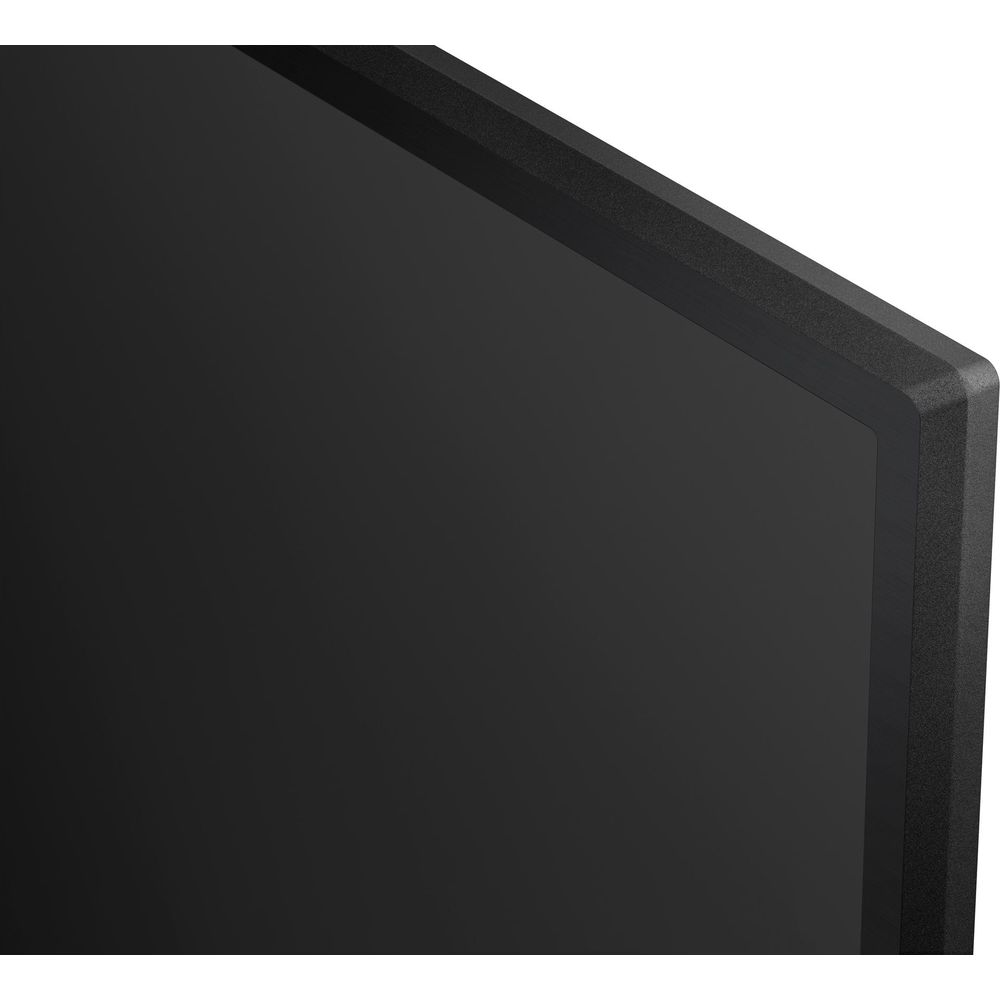 Primo piano dello schermo nero e della cornice di un display moderno.