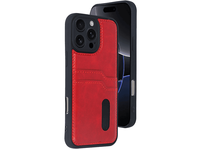 NEWFACE iPhone 16 Pro Uyumlu Sara Kartvizitli Deri Telefon Kılıfı Kırmızı