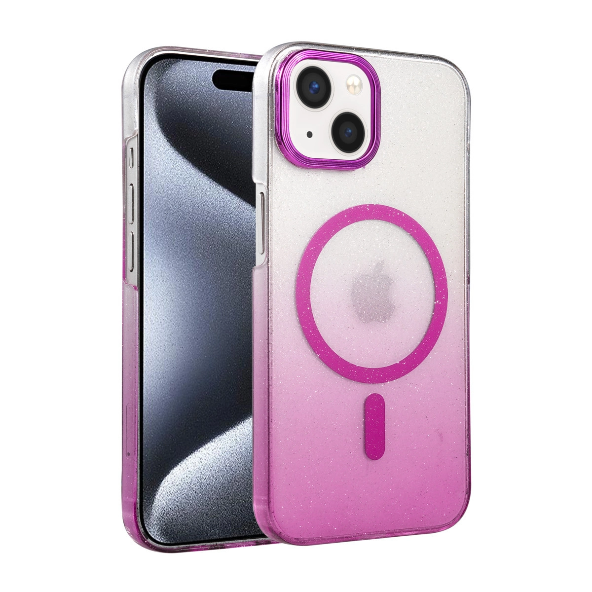 Pembe simli degrade ve manyetik halkalı şeffaf telefon kılıfı.