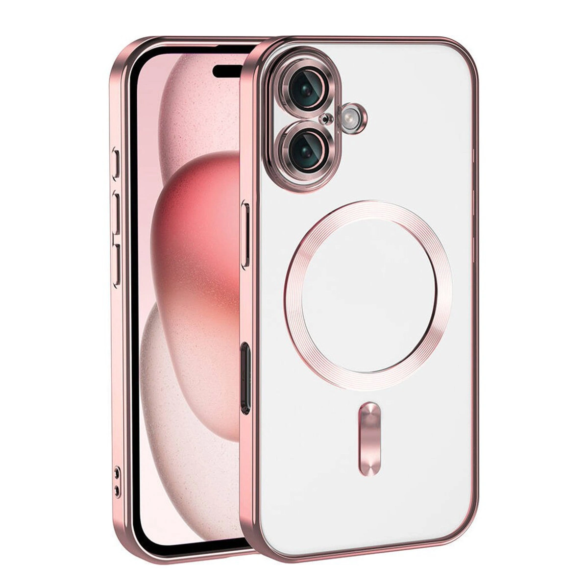 Rose altın kenarlı ve kamera korumalı şeffaf telefon kılıfı.
