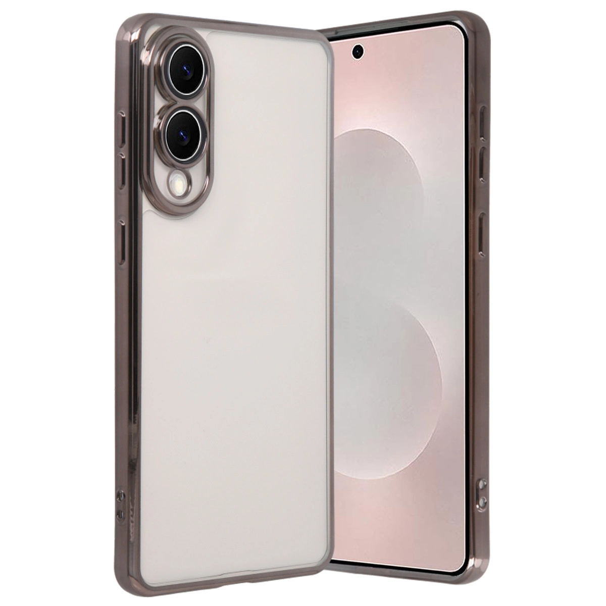 Şeffaf telefon kılıfı bir akıllı telefonun yanında duruyor.