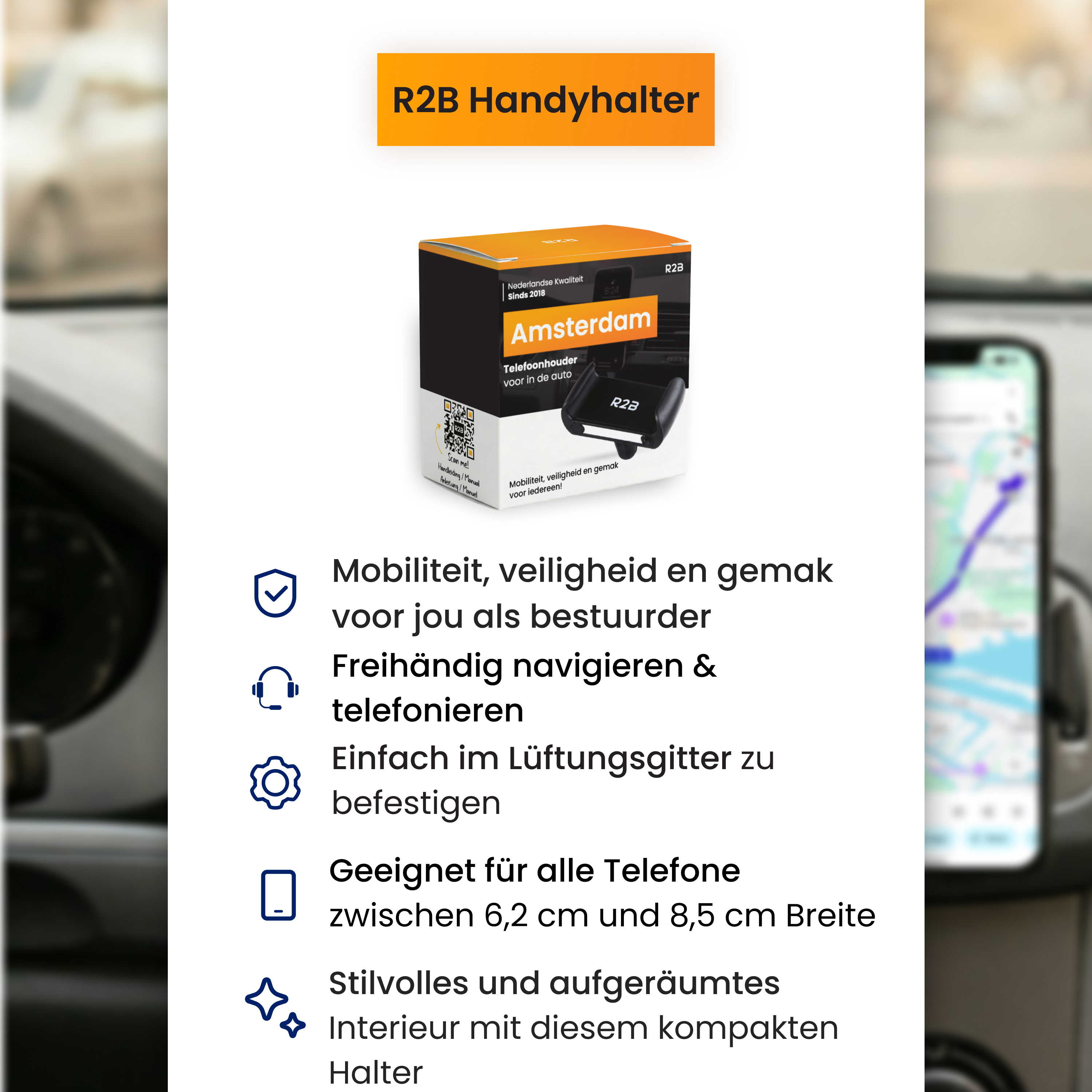 R2B Handyhalter: für Mobilität, Sicherheit & Komfort. Einfach zu befestigen.