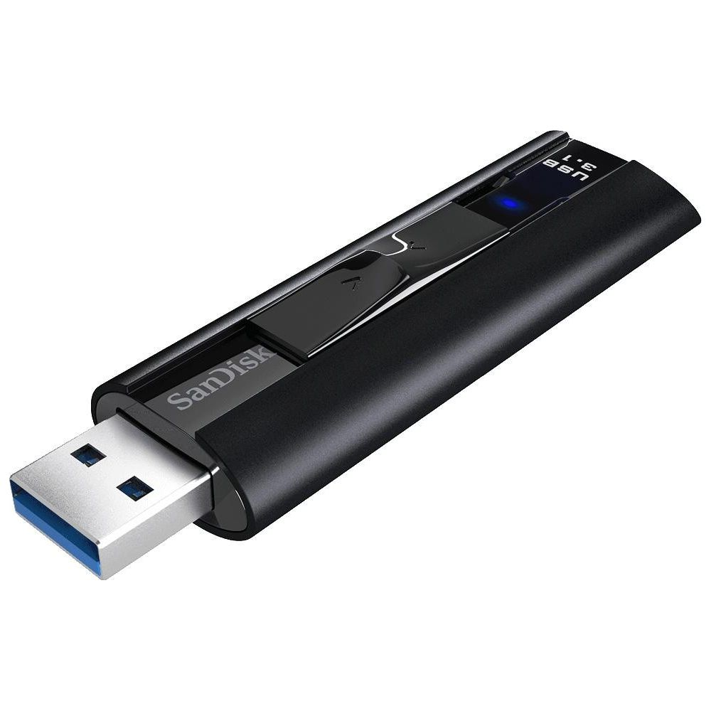 Czarny pendrive SanDisk USB 3.1 ze srebrnym złączem.