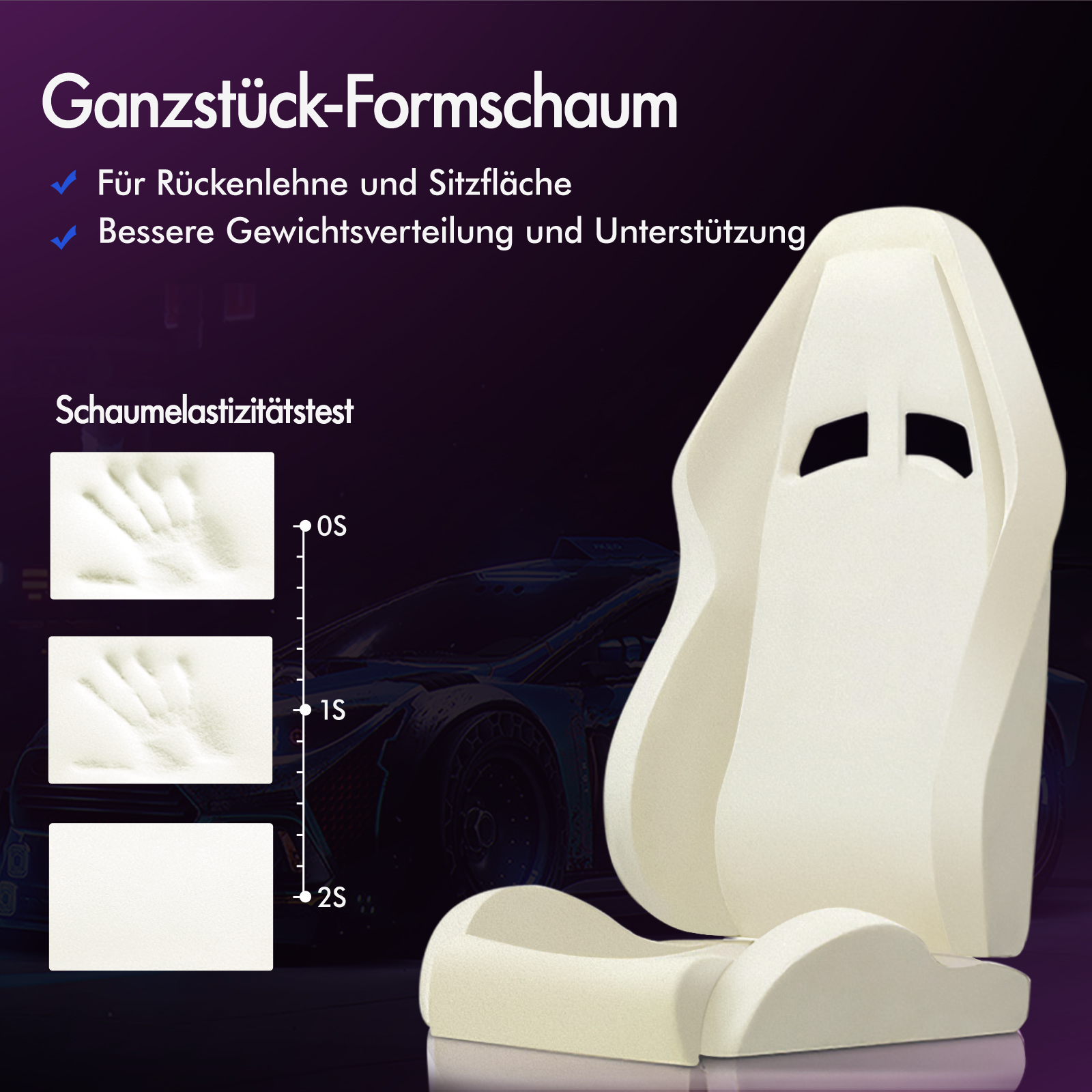 Ein ergonomischer Schaumstoffsitz, der für Rückenlehne und Sitzfläche ist.