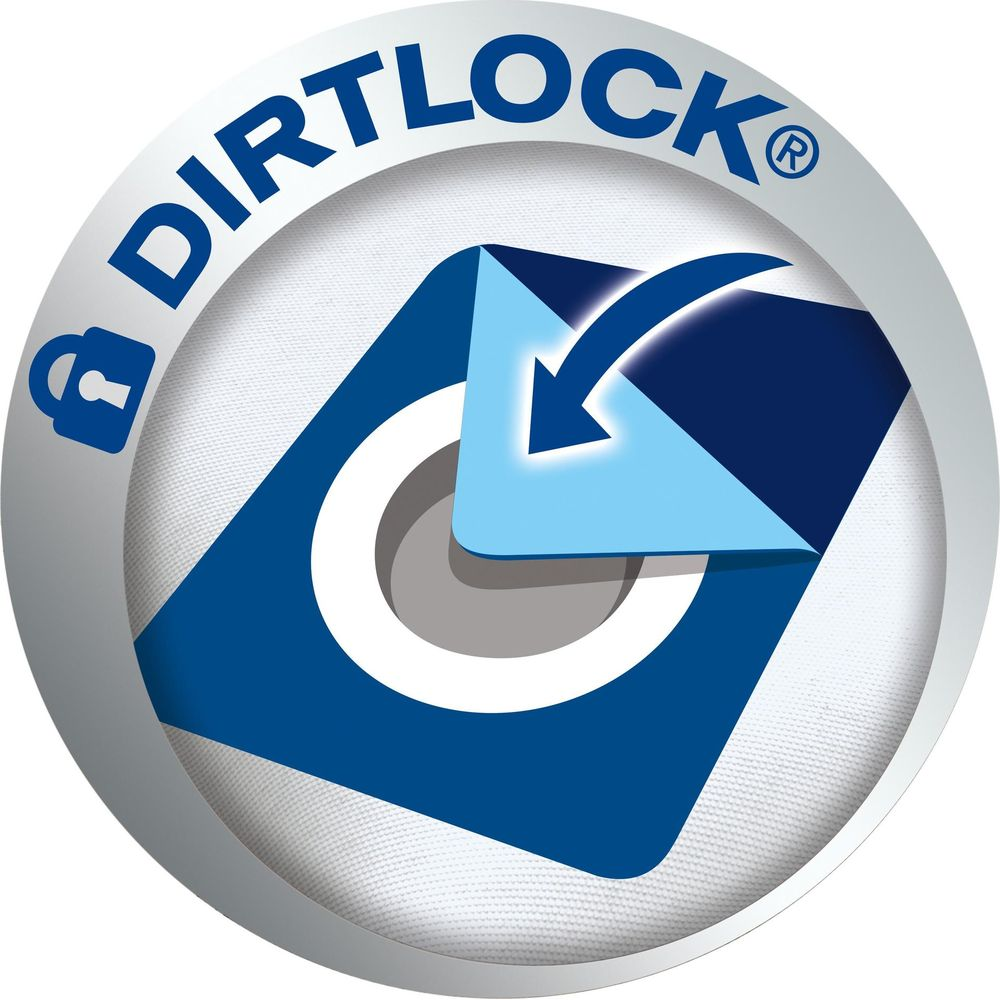 Logo mit "DIRTLOCK" und einem blauen Siegel-Symbol mit Pfeil.