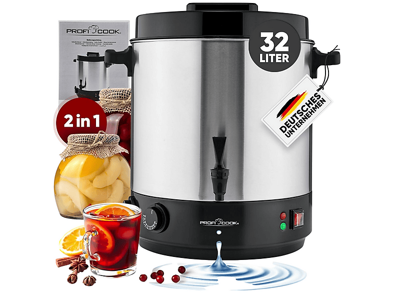 PROFICOOK PC-EKA 1283 HEISSGETRÄNKEAUTOMAT 32L EDELSTAHL Einkochautomat (2100 Watt)
