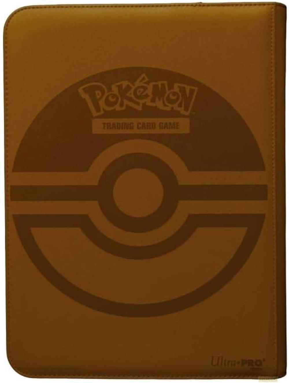 Brauner Pokémon-Ordner mit Pokeball-Logo und "Trading Card Game"-Schriftzug.