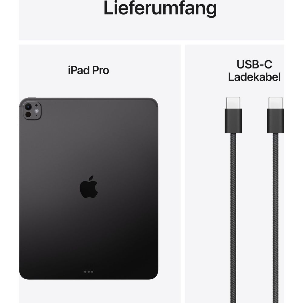 Ein schwarzes iPad Pro und zwei USB-C Ladekabel.