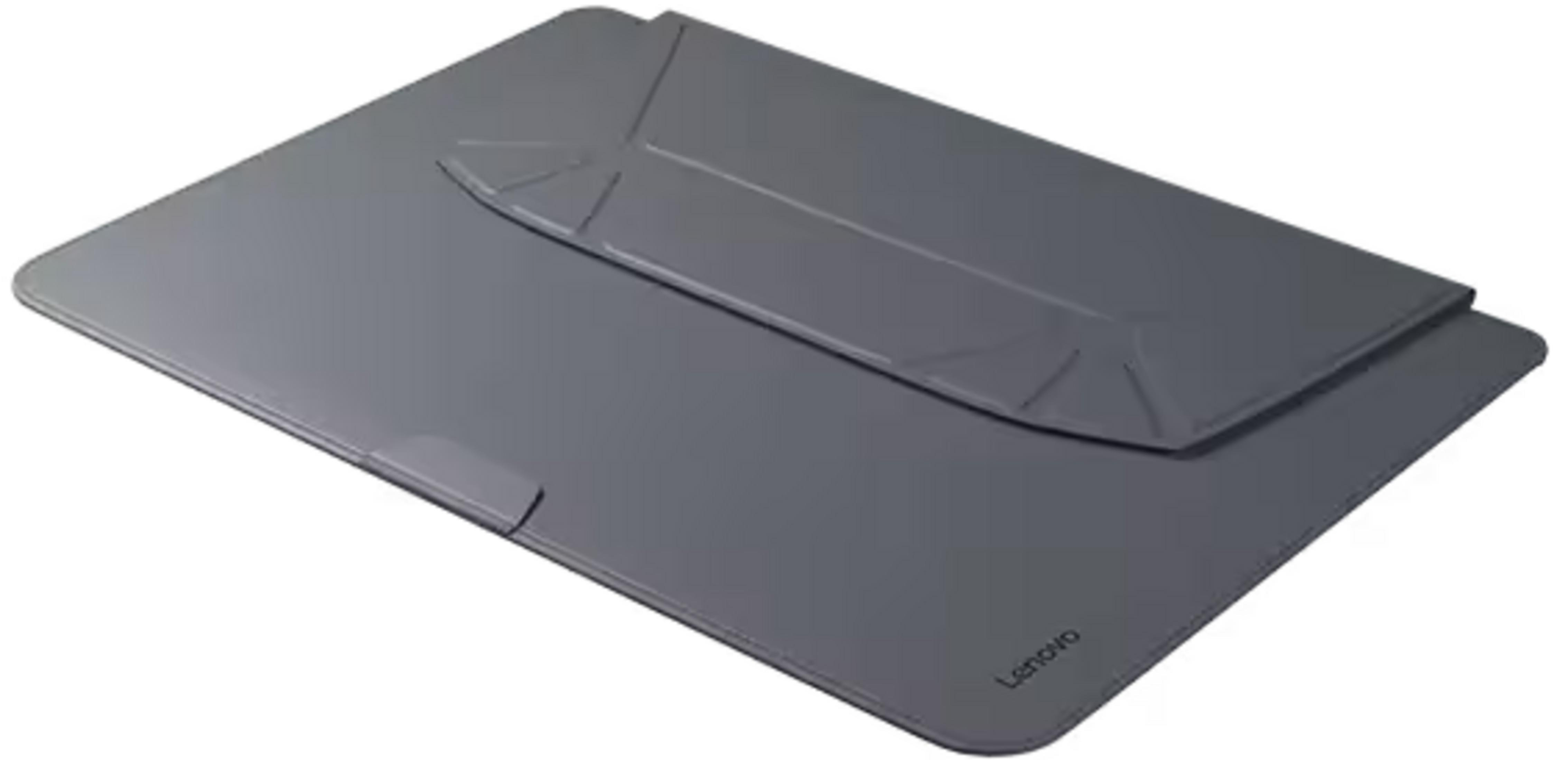 Szara torba na laptopa Lenovo z mechanizmem składania.
