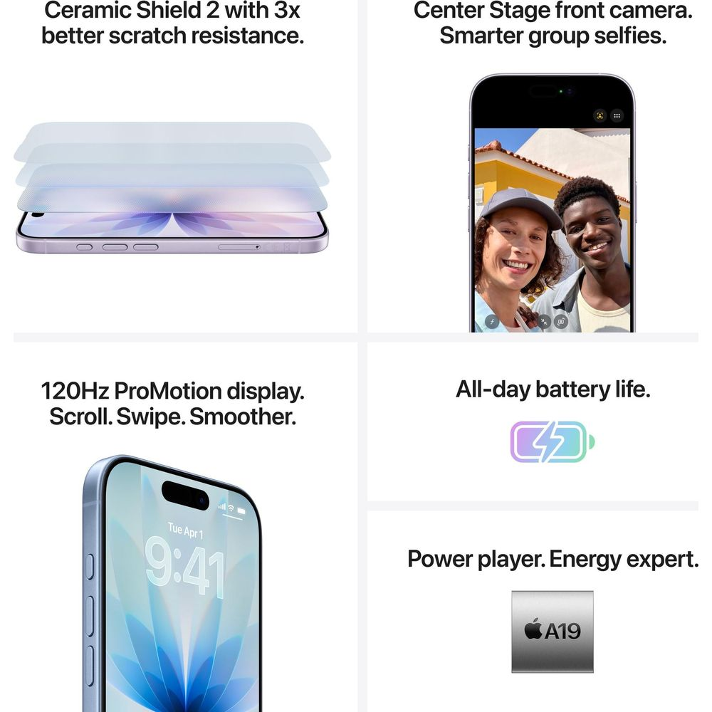 Funkcje telefonu: Ceramic Shield, aparat przedni, wyświetlacz 120Hz, bateria, chip A19.
