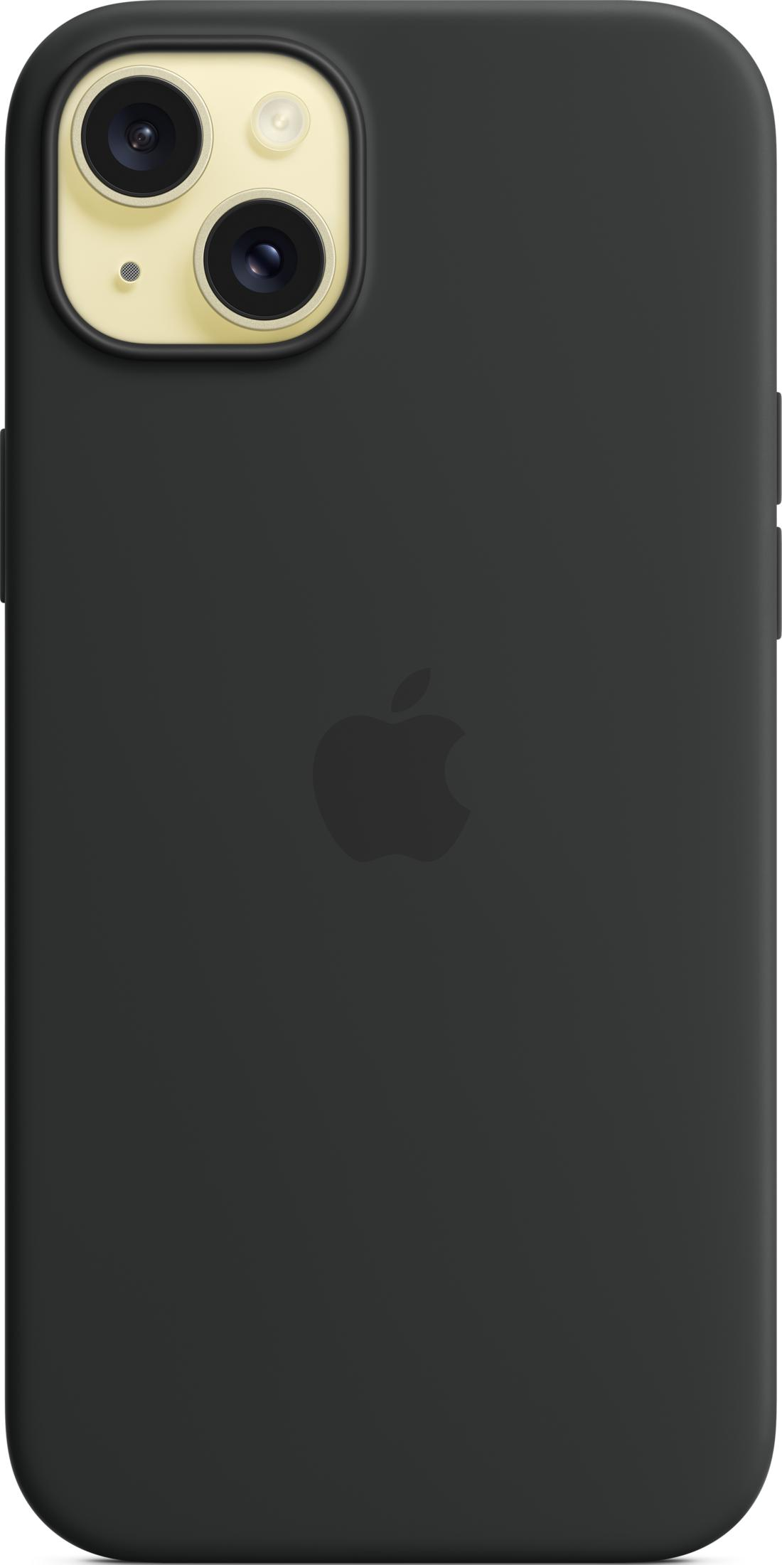 Coque de téléphone noire avec logo Apple et découpe caméra.