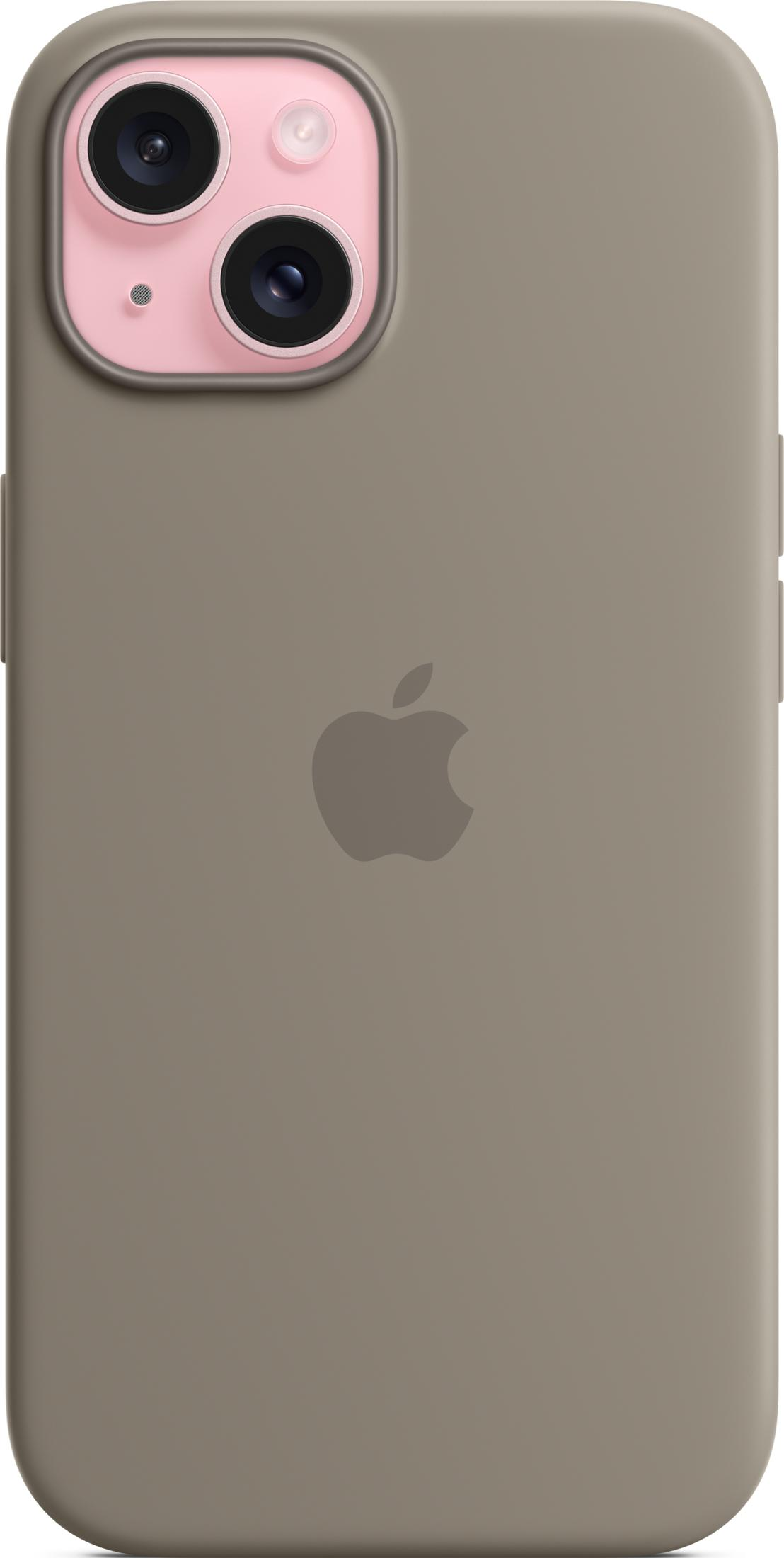 Graues iPhone-Gehäuse mit Apple-Logo und rosa Kamerarahmen.