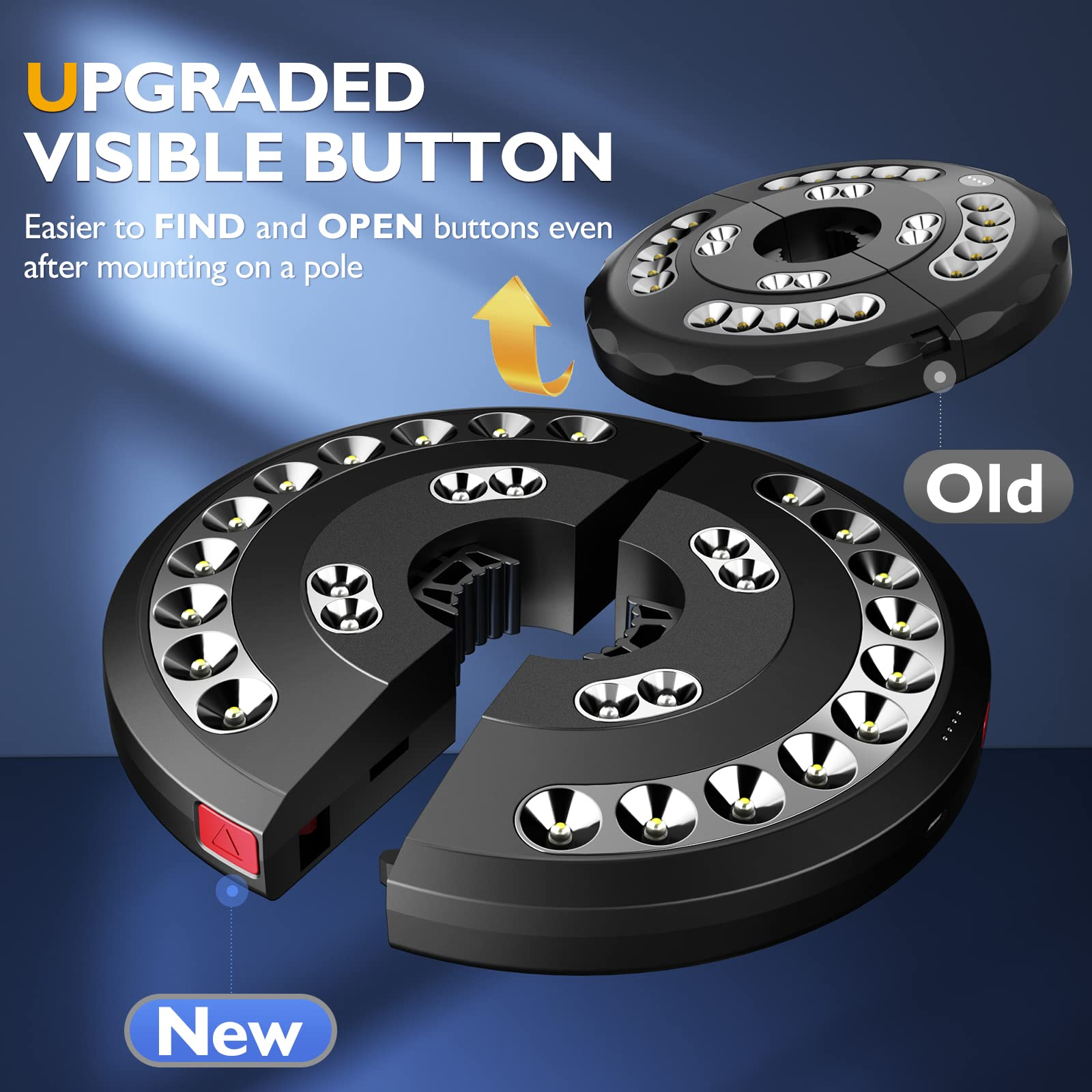 Neues und altes Lampendesign für Sonnenschirme mit sichtbaren Knöpfen.