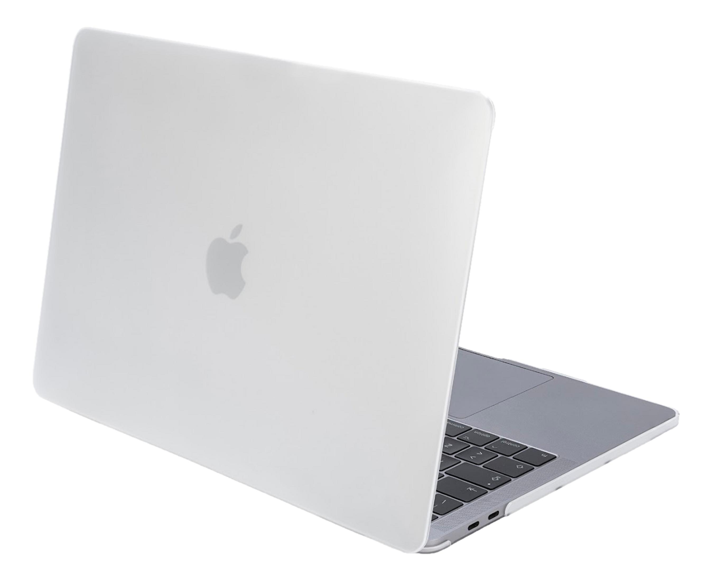 Ein weißer Laptop mit einem Apple-Logo auf dem Deckel, teilweise geöffnet.