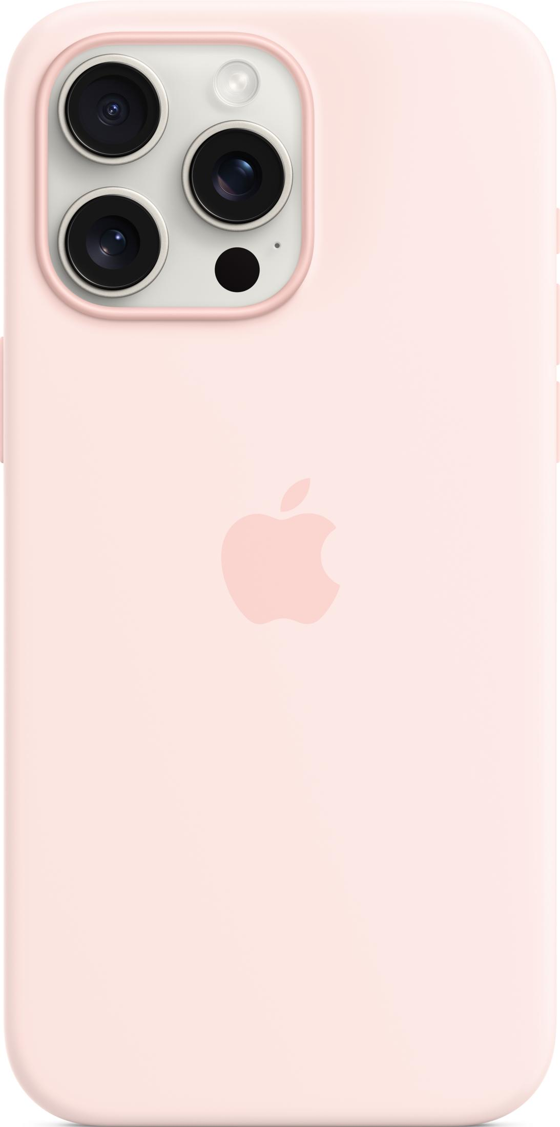 A pink iPhone case with an Apple logo and three cameras.