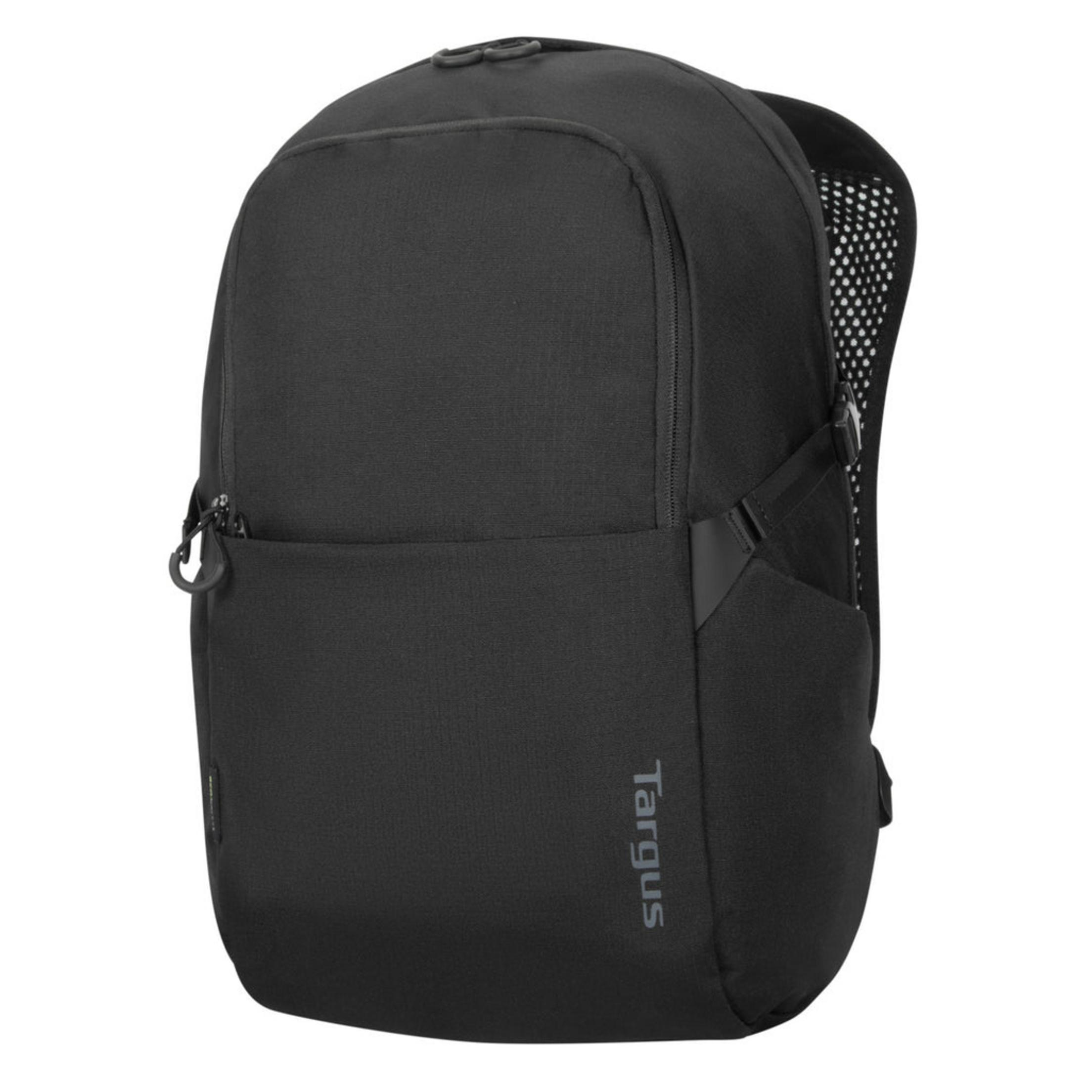 Una mochila negra con el logo de Targus en el frente.