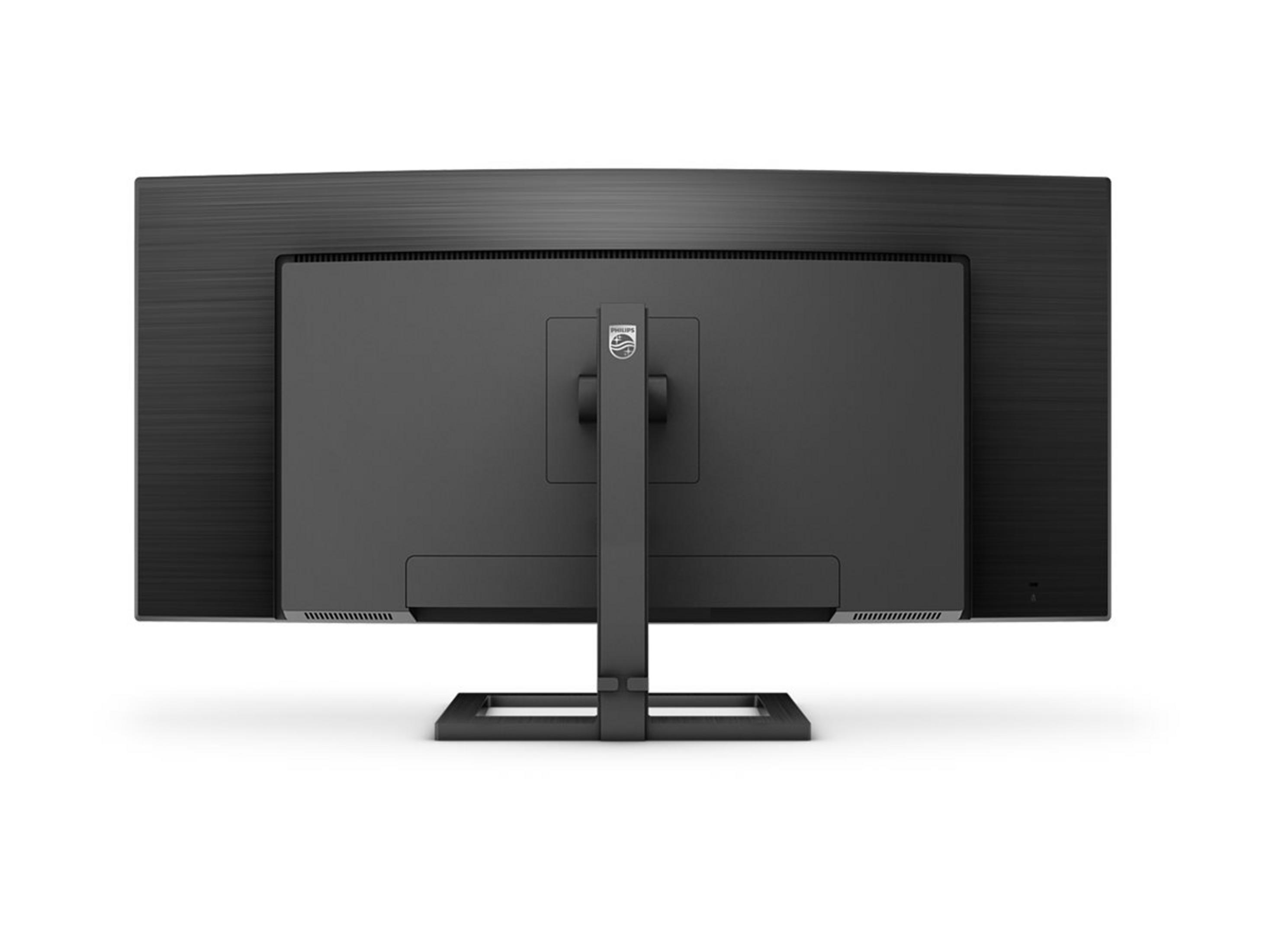 Tył czarnego monitora z logo Philips na podstawce.
