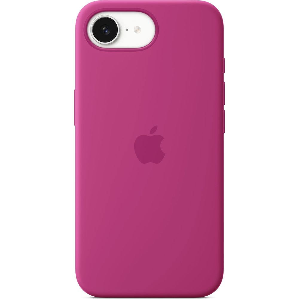 Retro di una custodia iPhone magenta con logo Apple.