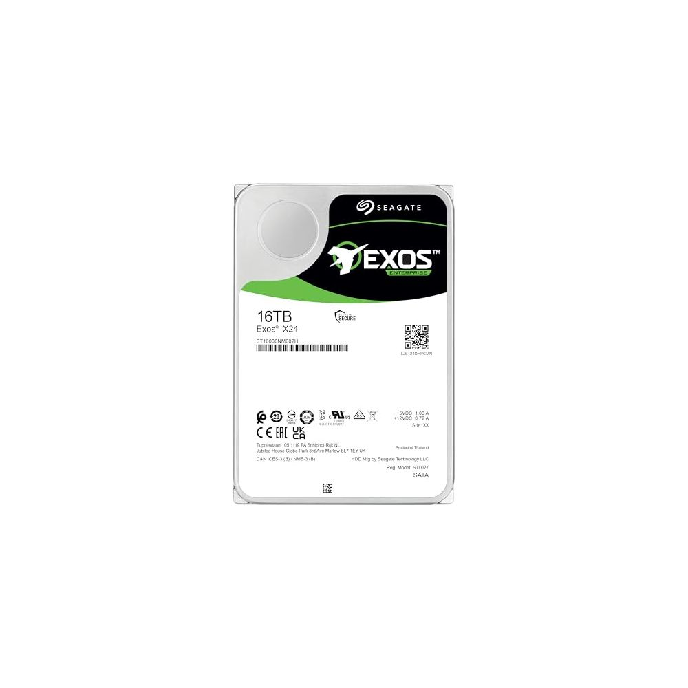 Dysk twardy Seagate Exos X24 16TB z etykietą i pieczęcią.