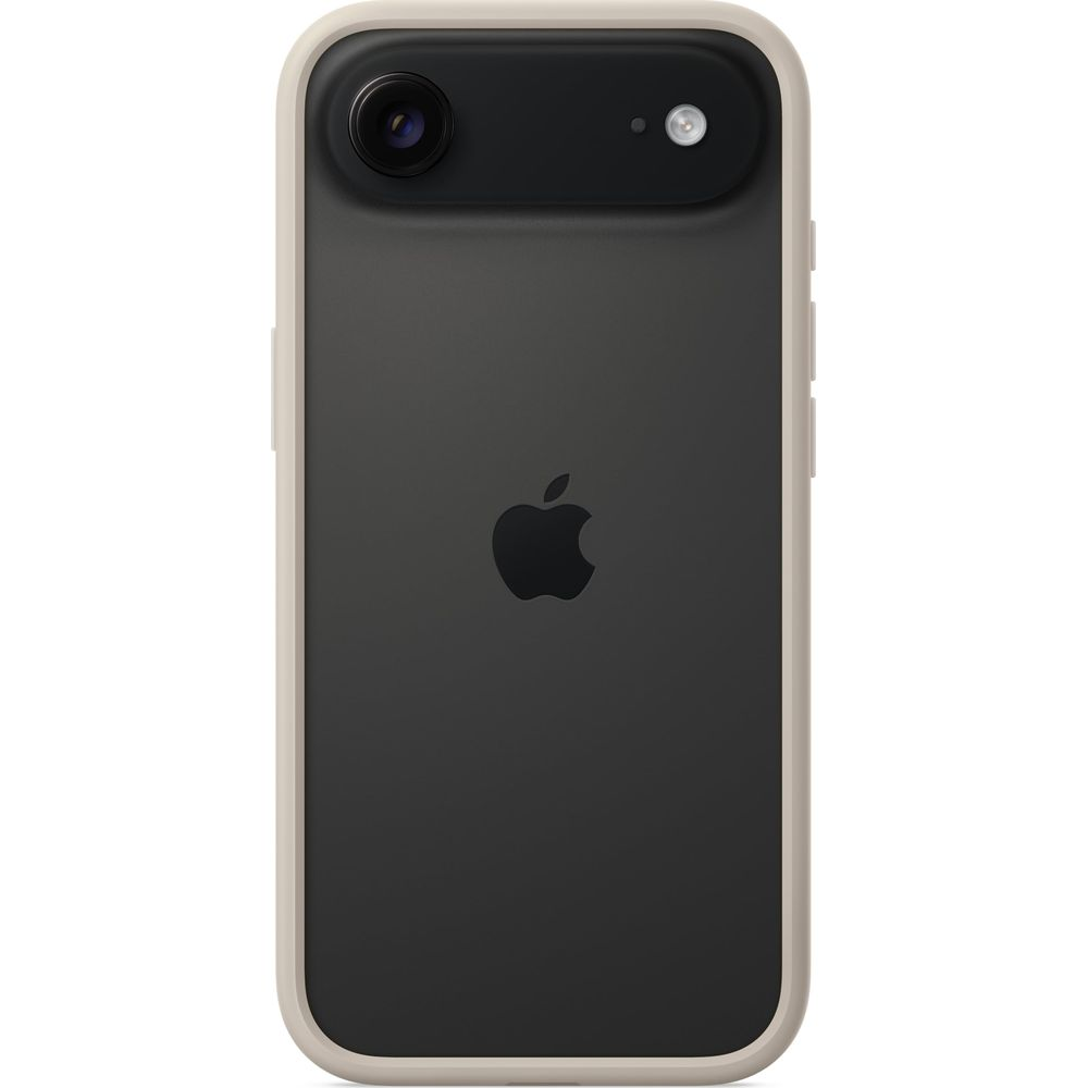 Reverso de un iPhone oscuro con logo de Apple y lente de cámara.