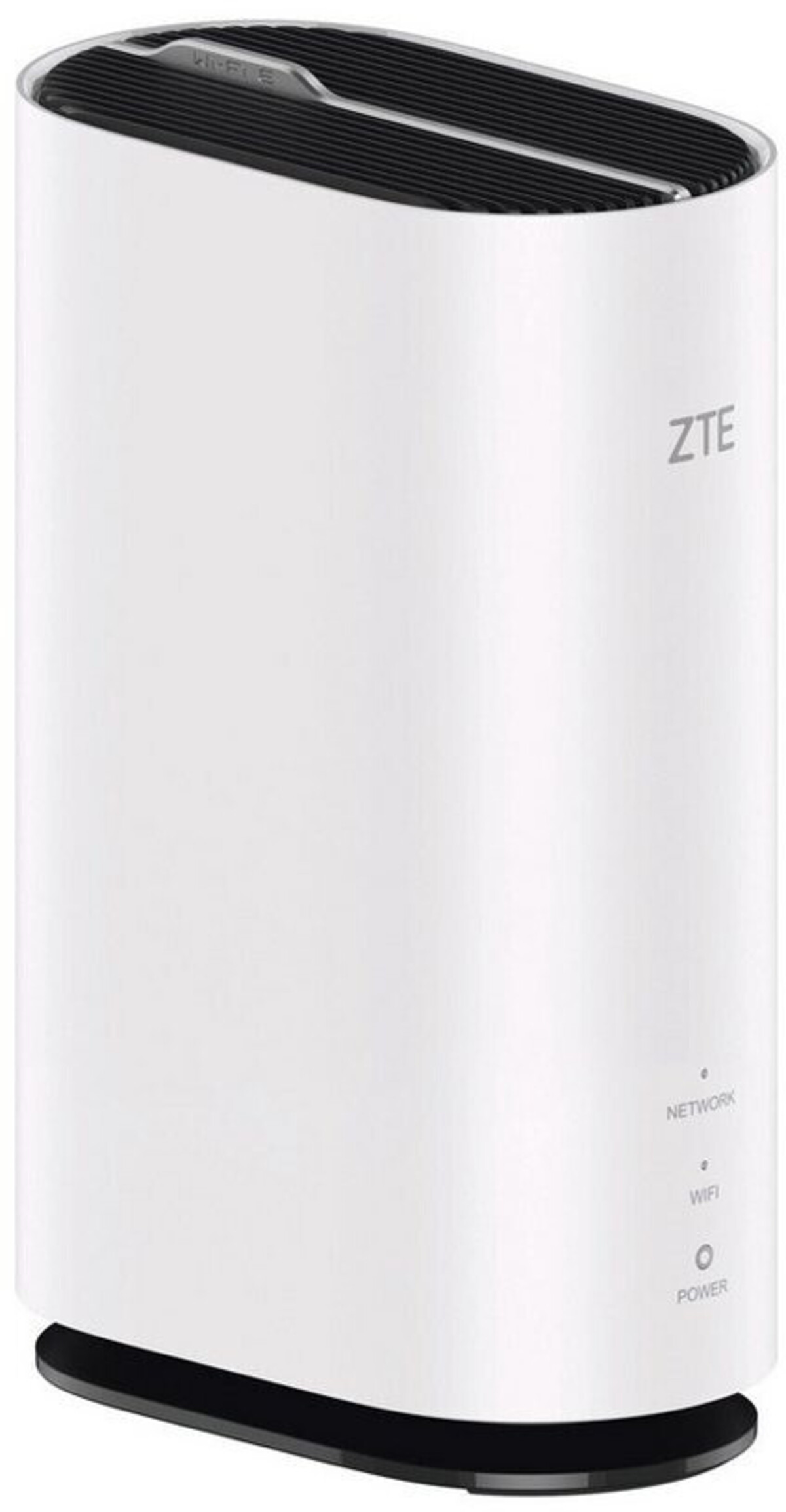 Ein weier ZTE Router mit schwarzem Sockel und Belüftungsschlitzen oben.