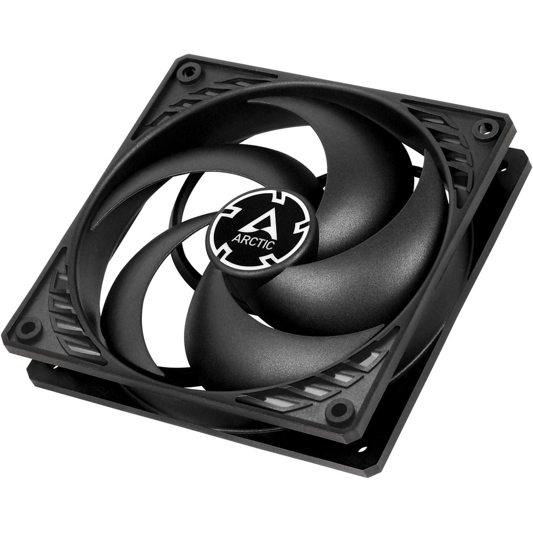Schwarzer PC-Lüfter mit vier Rotorblättern und Arctic-Logo in der Mitte.