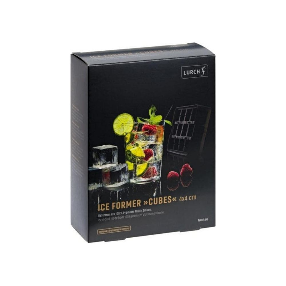Confezione per stampo cubetti di ghiaccio: Bicchiere con drink, cubetti e frutti rossi.