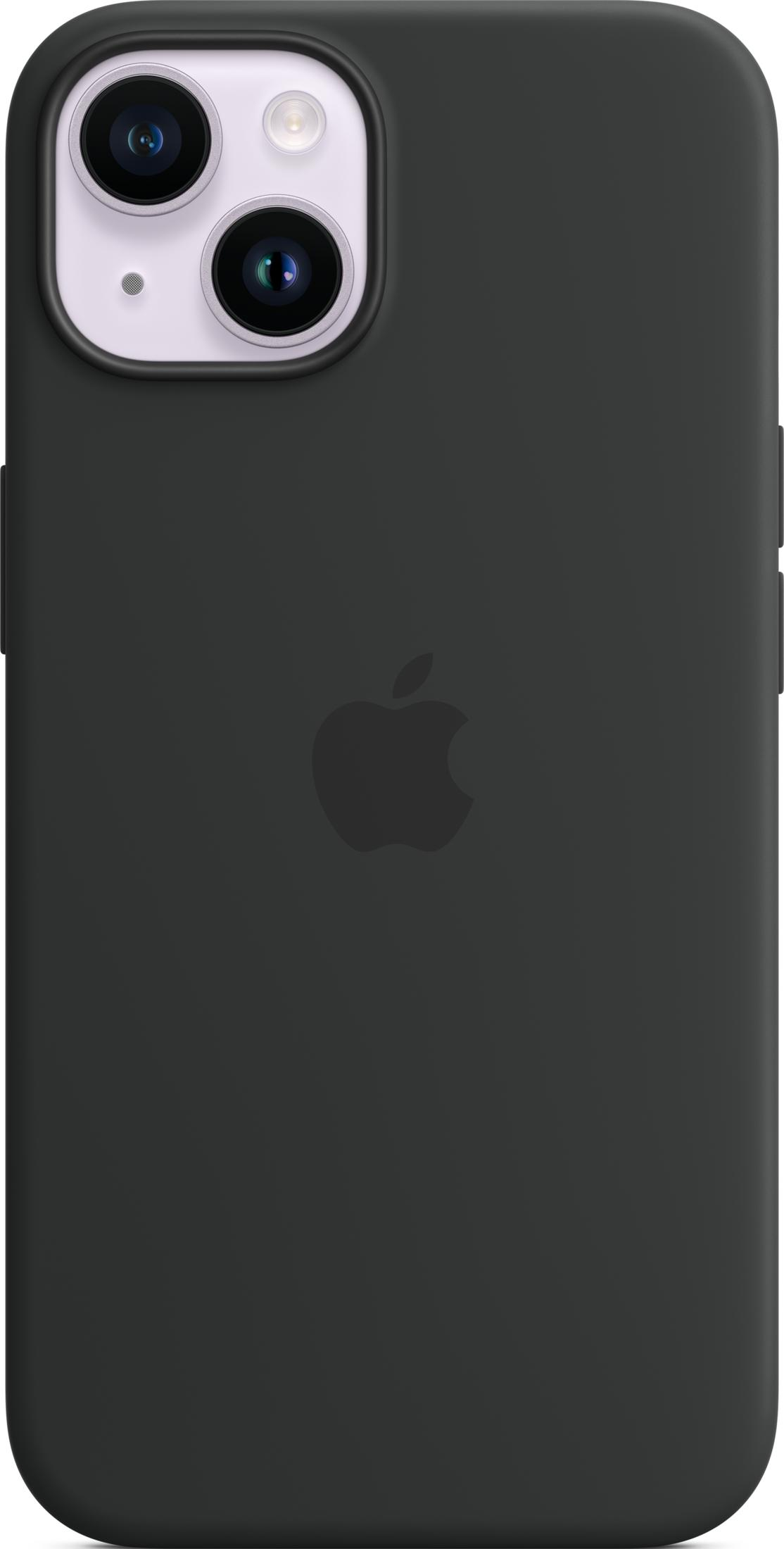 Custodia iPhone grigio scuro con logo Apple e fotocamera. Nera.