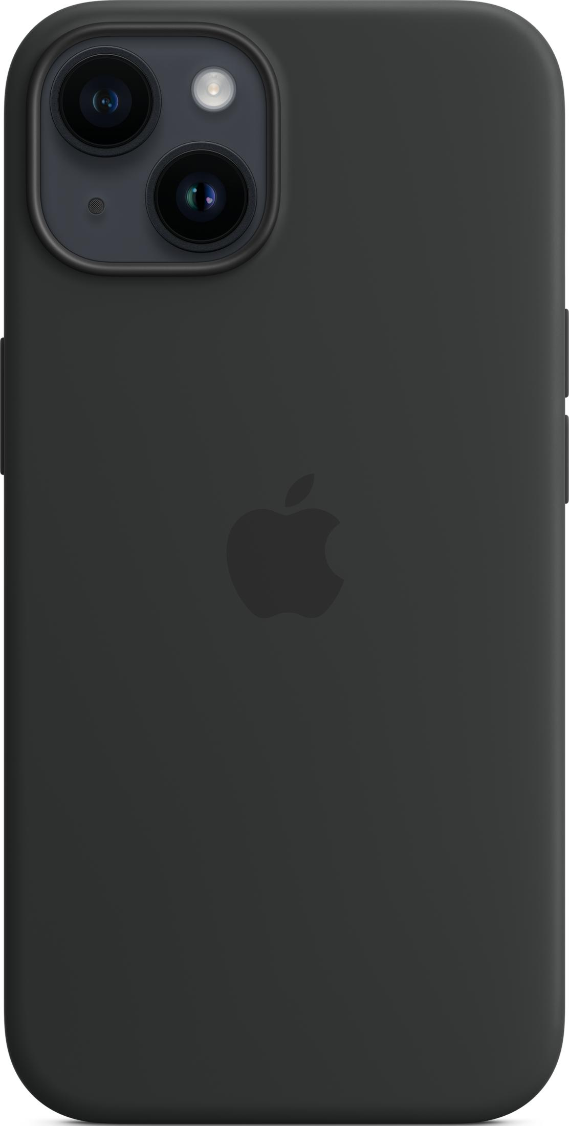 iPhone grigio scuro con logo Apple e doppia fotocamera sul retro.