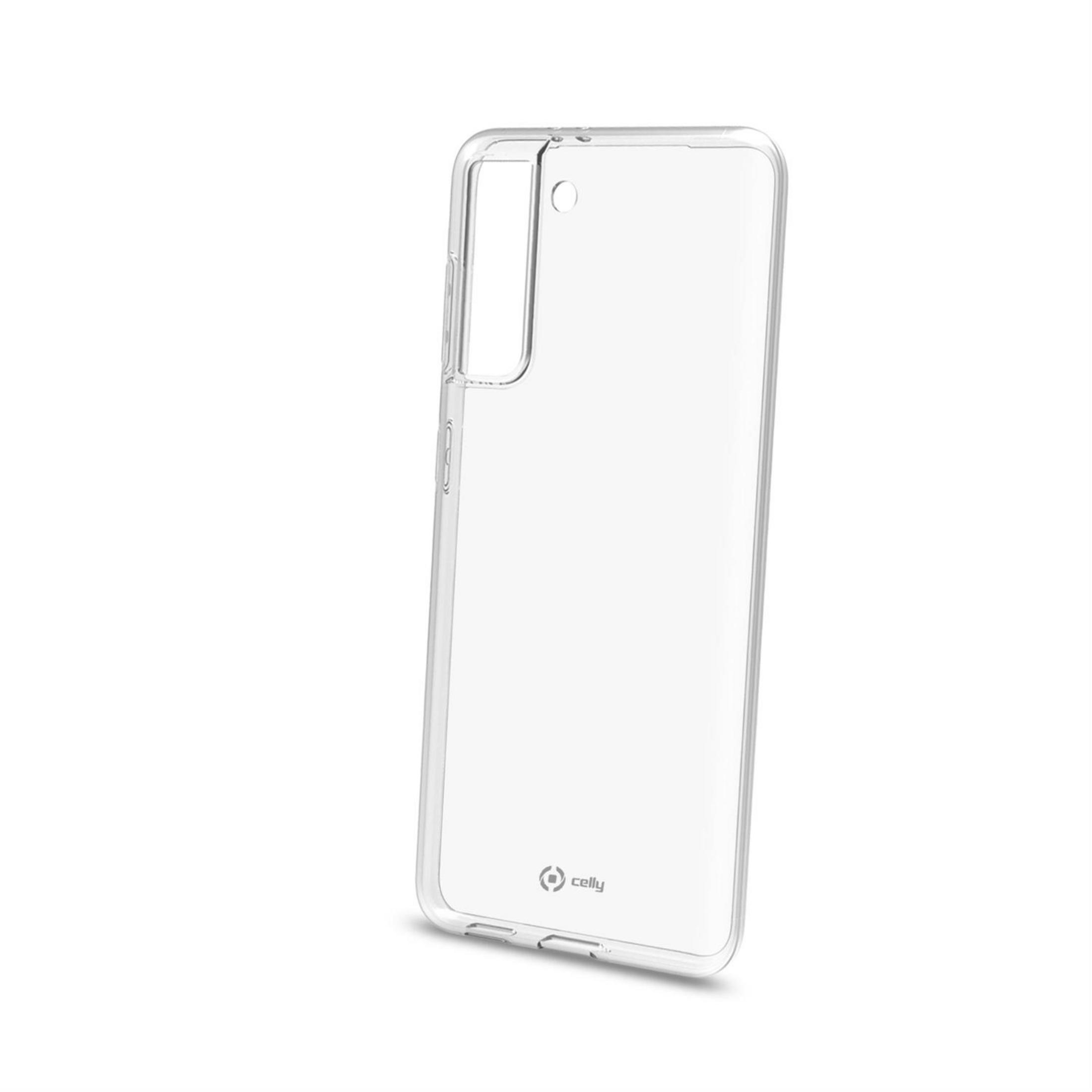 Custodia trasparente per telefono con logo Celly su sfondo bianco.